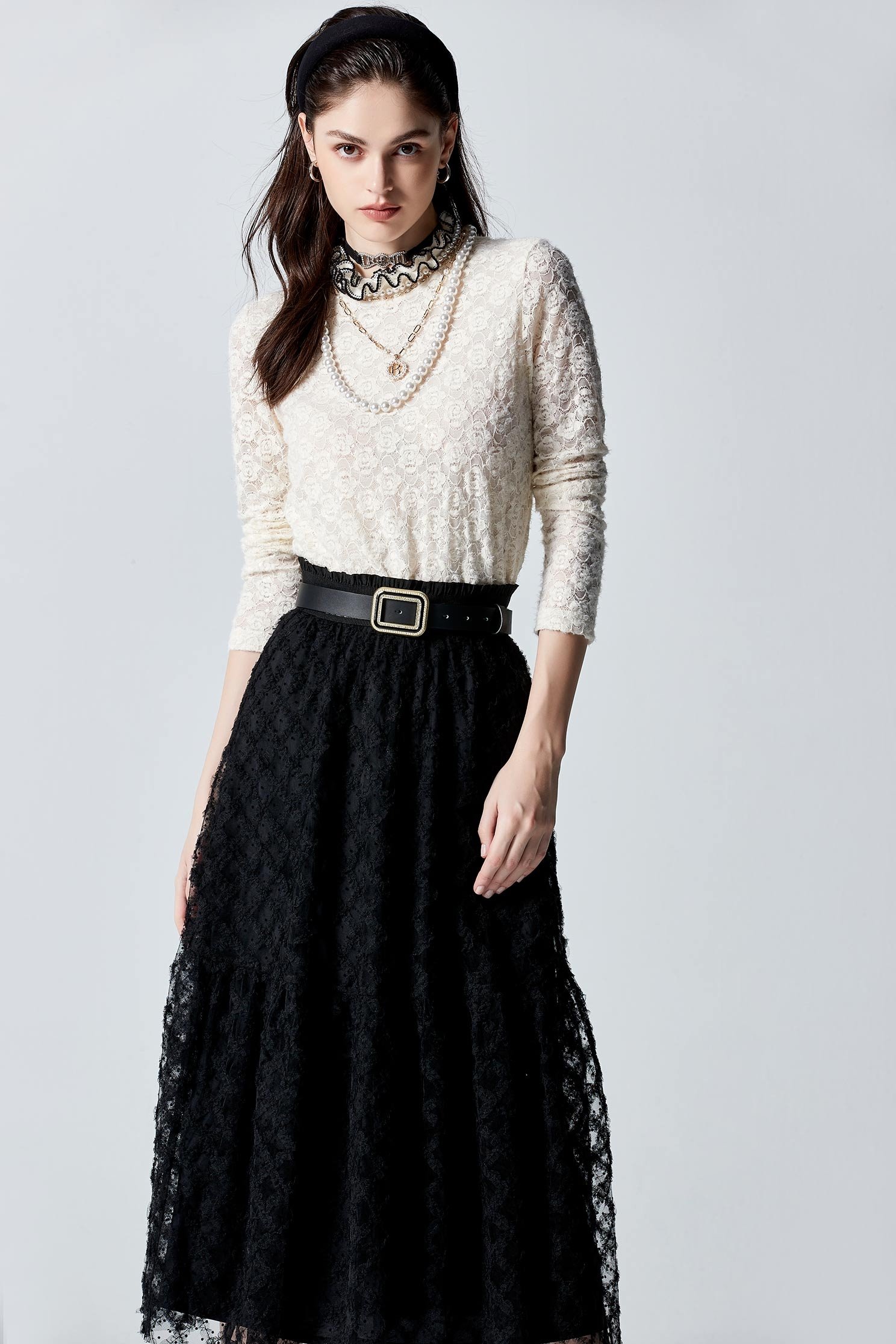 Floral Lace With Ruffle Collar TopFloral Lace With Ruffle Collar Top,Tops,Season (AW) Look,Lace