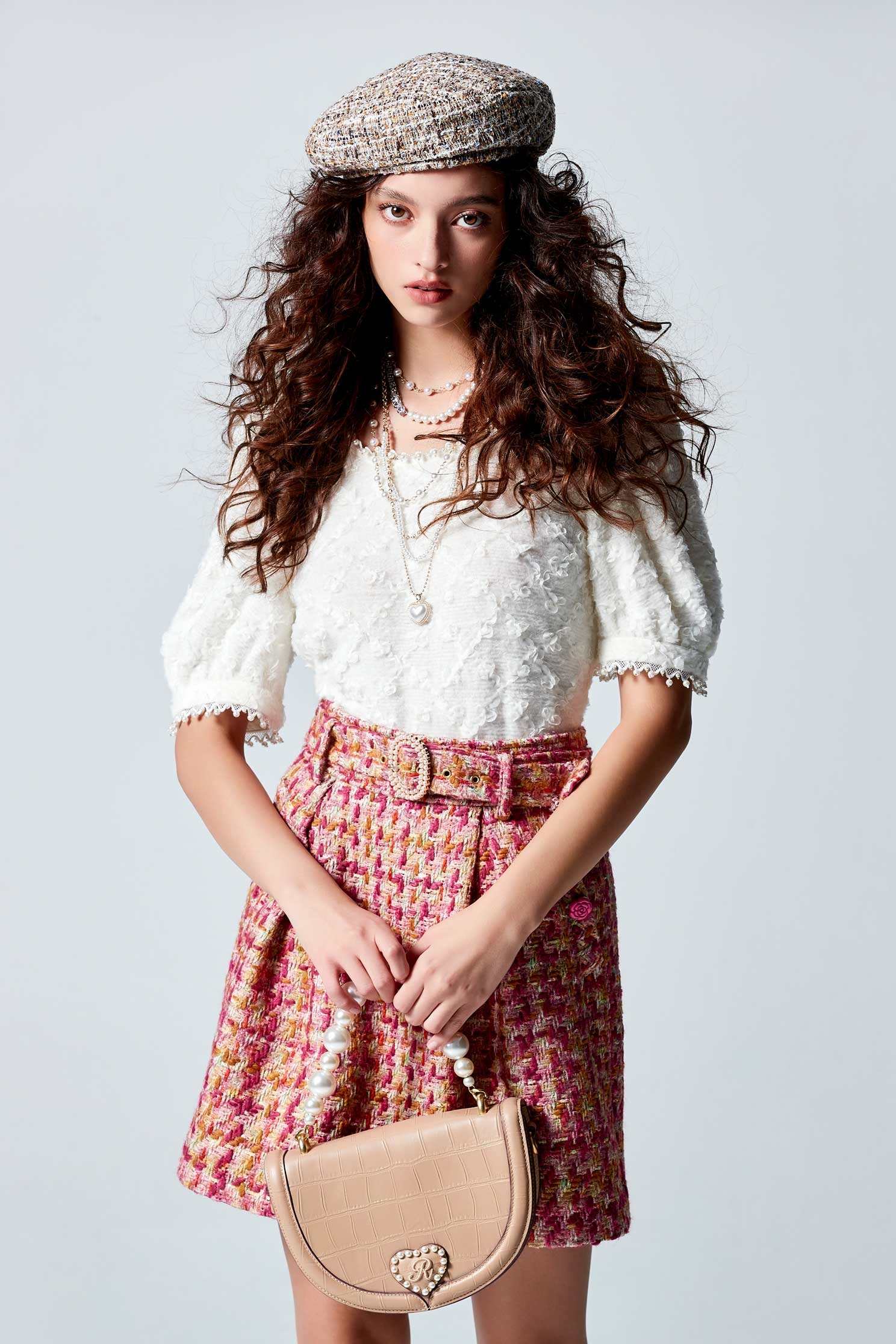 Puff Sleeve Mini Floral Lace TopPuff Sleeve Mini Floral Lace Top,Tops,Plaid,pearl,Short sleeve tops,Season (AW) Look