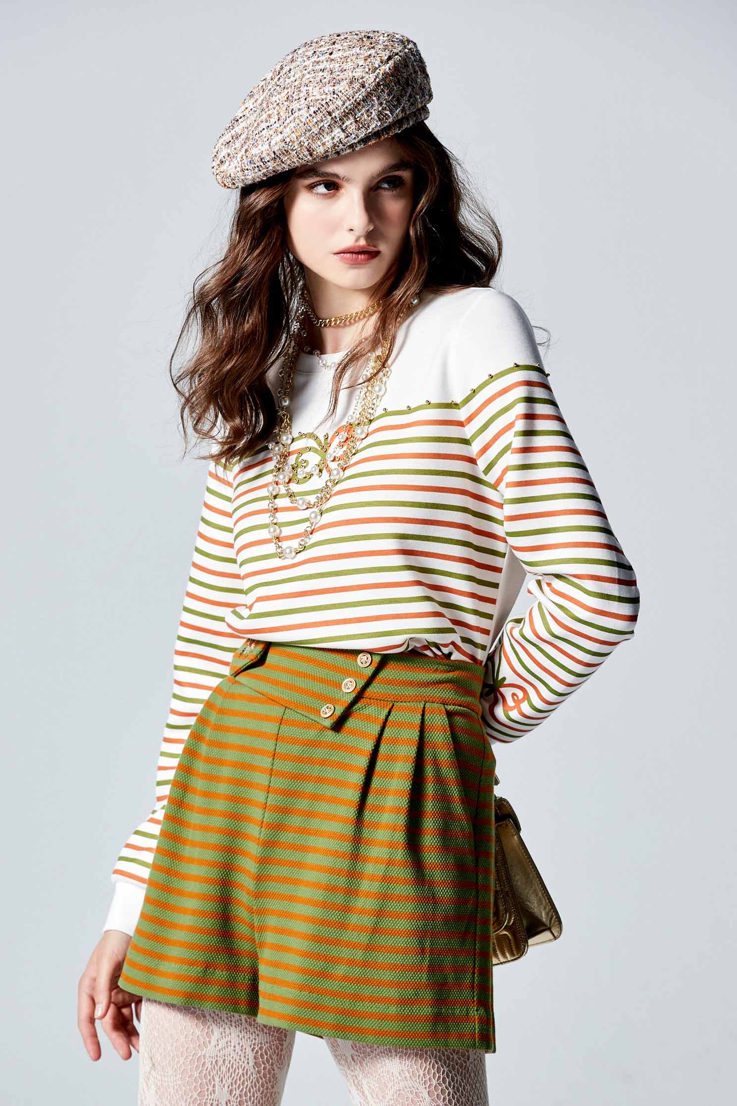 Long Sleeve Green with Orange Stripe TopLong Sleeve Green with Orange Stripe Top,Tops,Stripe,Season (AW) Look,Sweaters