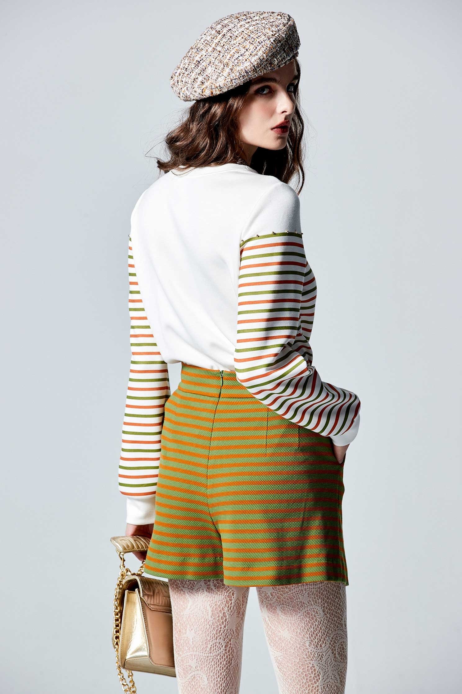 Long Sleeve Green with Orange Stripe TopLong Sleeve Green with Orange Stripe Top,Tops,Stripe,Season (AW) Look,Sweaters