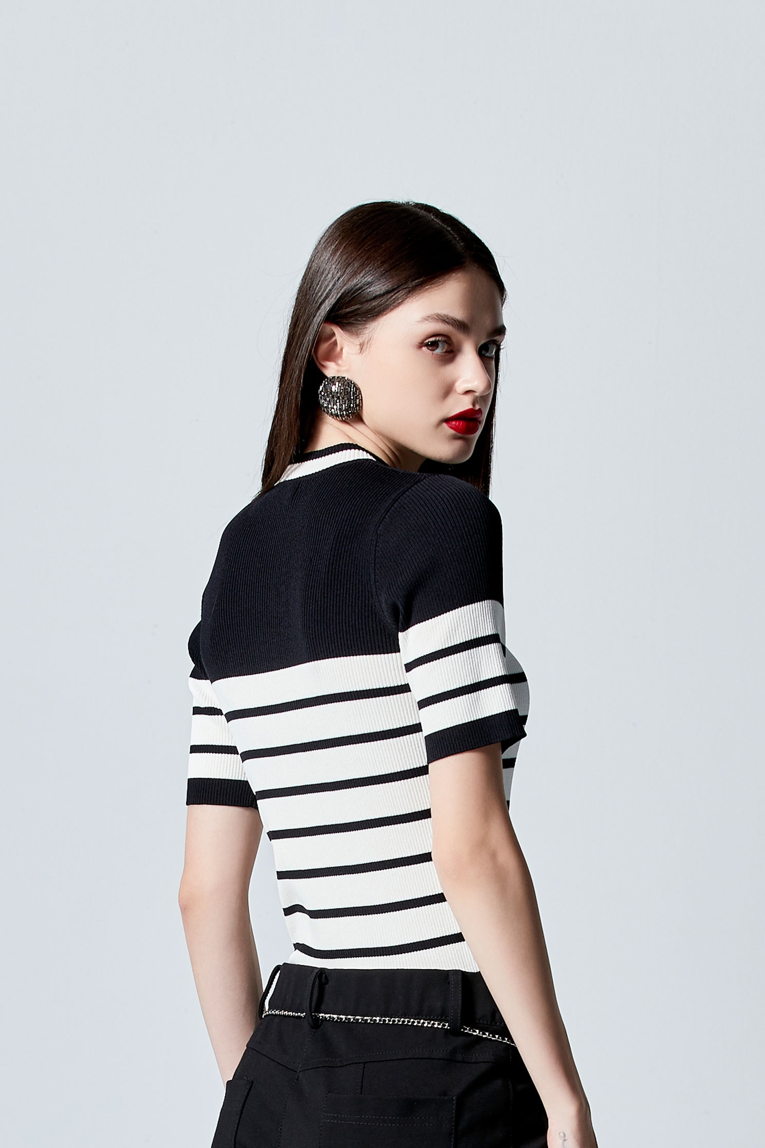 Short Sleeve Stripe Knit TopShort Sleeve Stripe Knit Top,Season (AW) Look,Embroidered,Knitted,Knitted tops