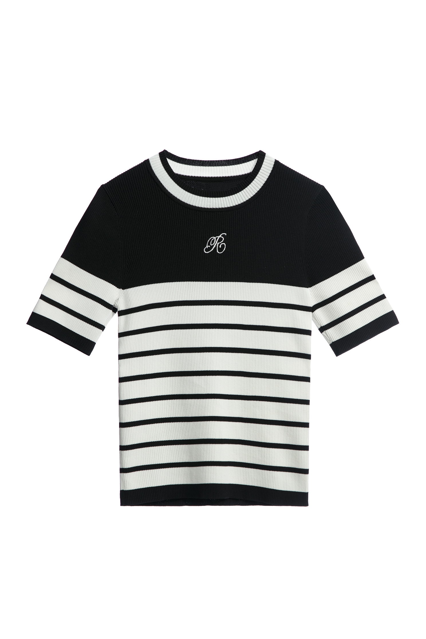 Short Sleeve Stripe Knit TopShort Sleeve Stripe Knit Top,Season (AW) Look,Embroidered,Knitted,Knitted tops