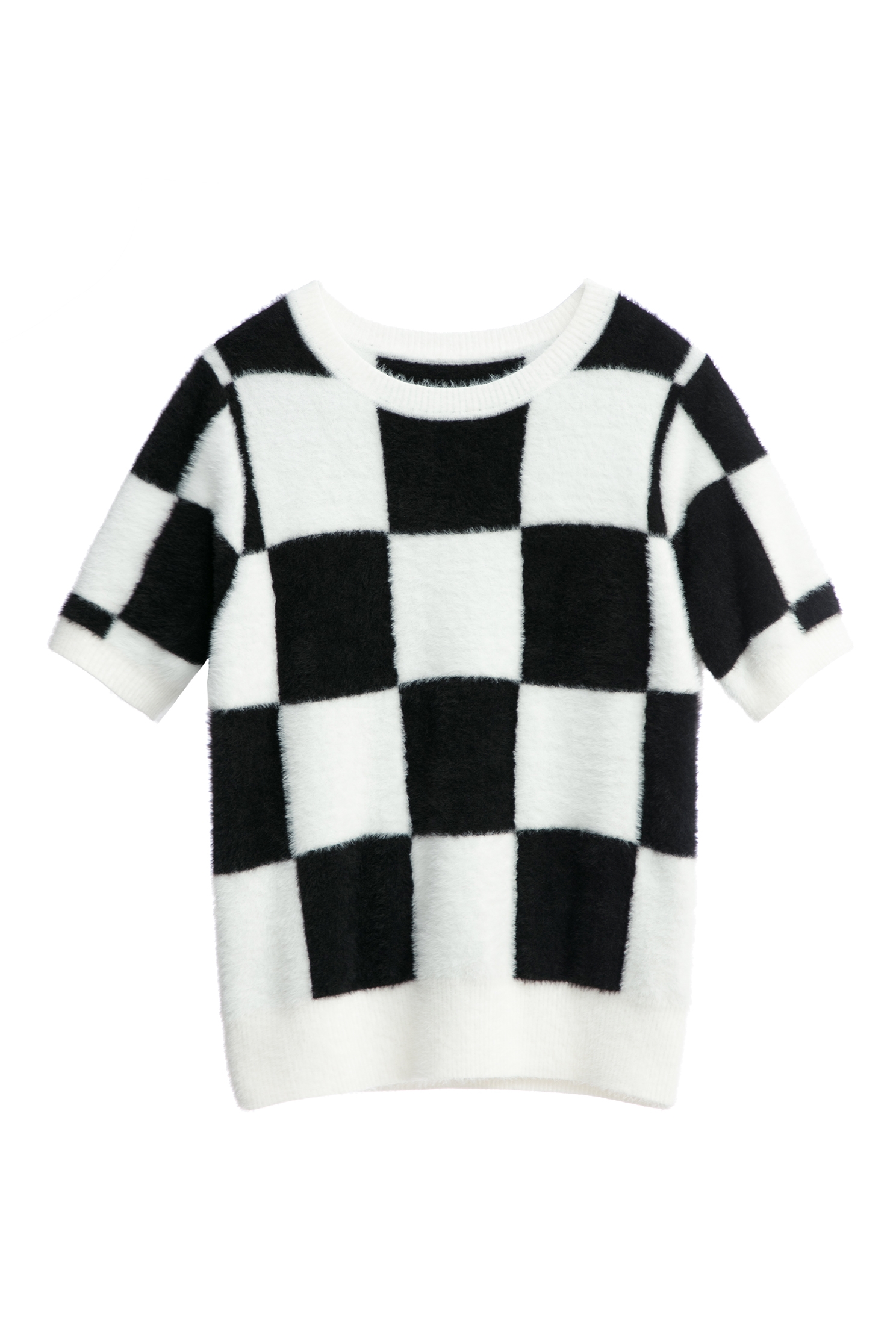 Black White Checkered Fuzzy TopBlack White Checkered Fuzzy Top,Tops,Season (AW) Look,Knitted,Knitted tops,Knitted tops