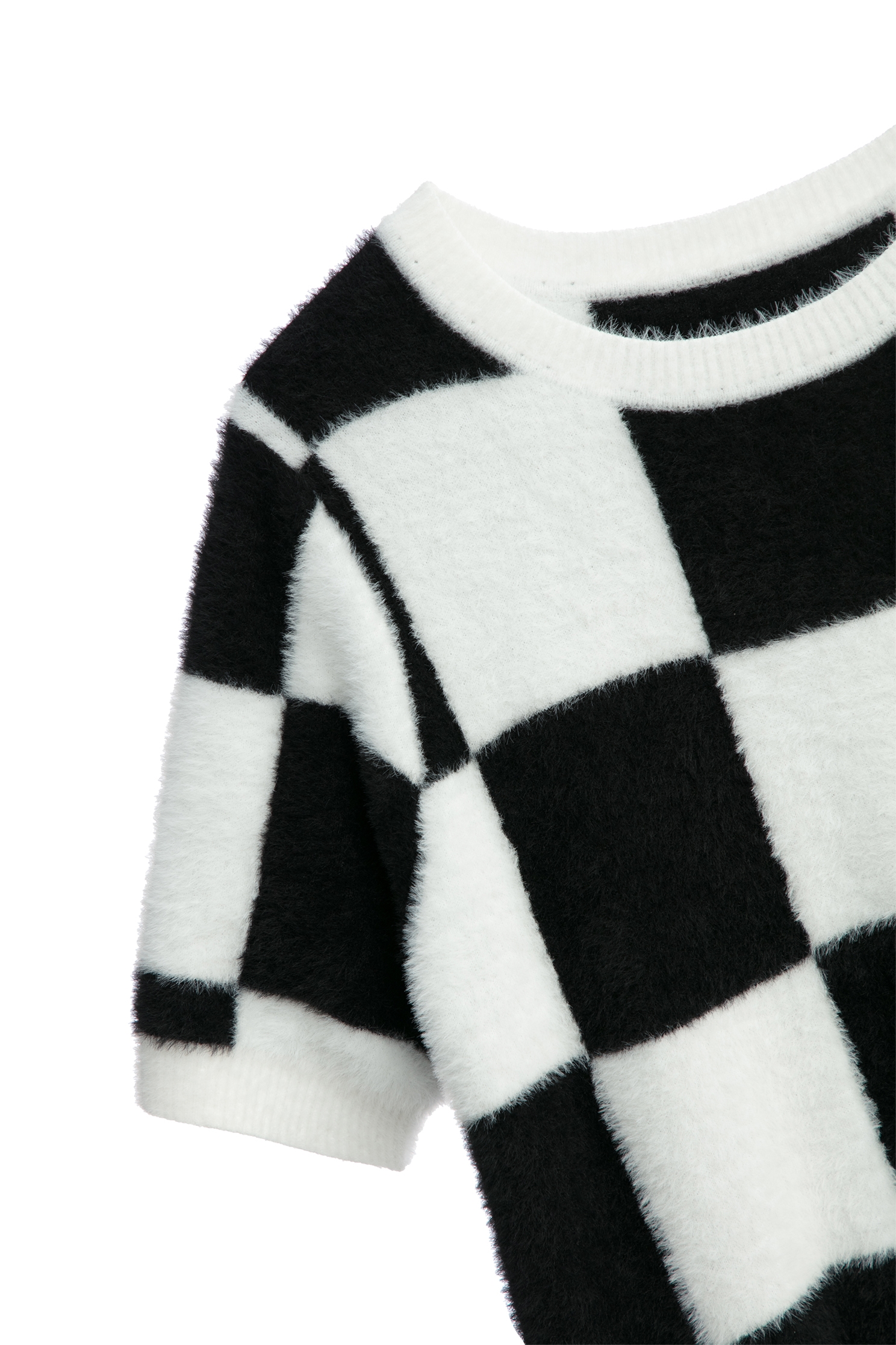 Black White Checkered Fuzzy TopBlack White Checkered Fuzzy Top,Tops,Season (AW) Look,Knitted,Knitted tops,Knitted tops