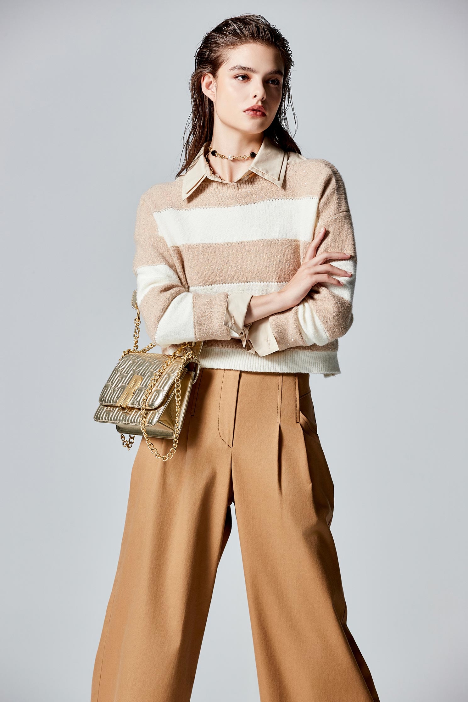 Double Layer Collar Crop BlouseDouble Layer Collar Crop Blouse,Season (AW) Look,Blouses