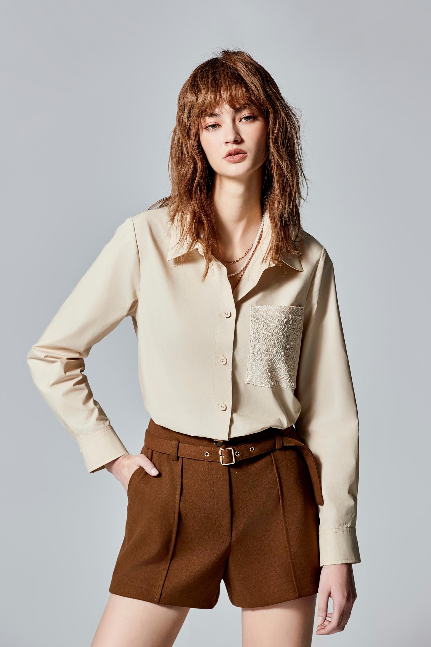 Double Layer Collar Crop BlouseDouble Layer Collar Crop Blouse,Season (AW) Look,Blouses,Long shirts