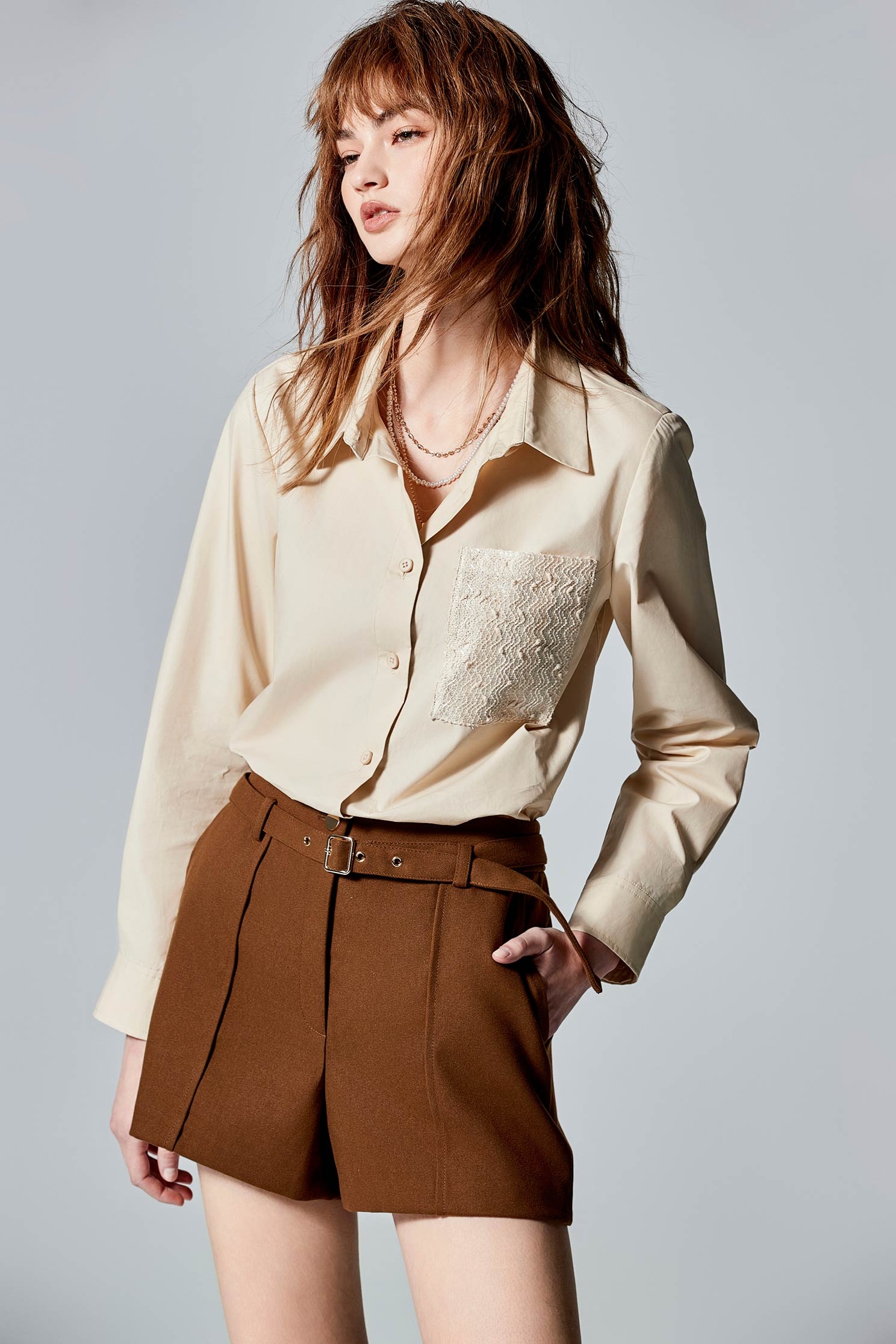 Double Layer Collar Crop BlouseDouble Layer Collar Crop Blouse,Season (AW) Look,Blouses,Long shirts