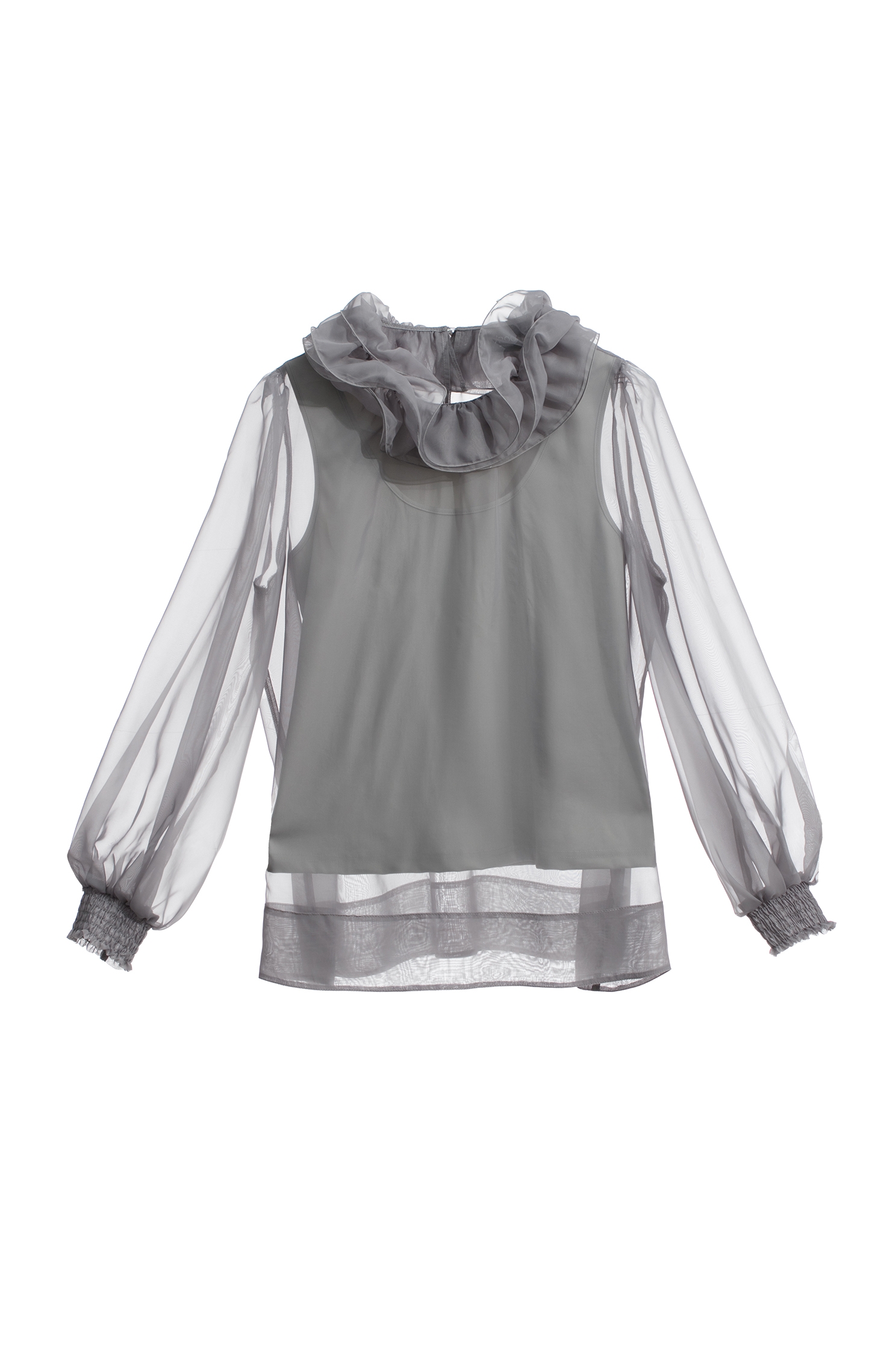 Ruffle Collar Grey Organza TopRuffle Collar Grey Organza Top,Tops,Under shirts,Season (AW) Look