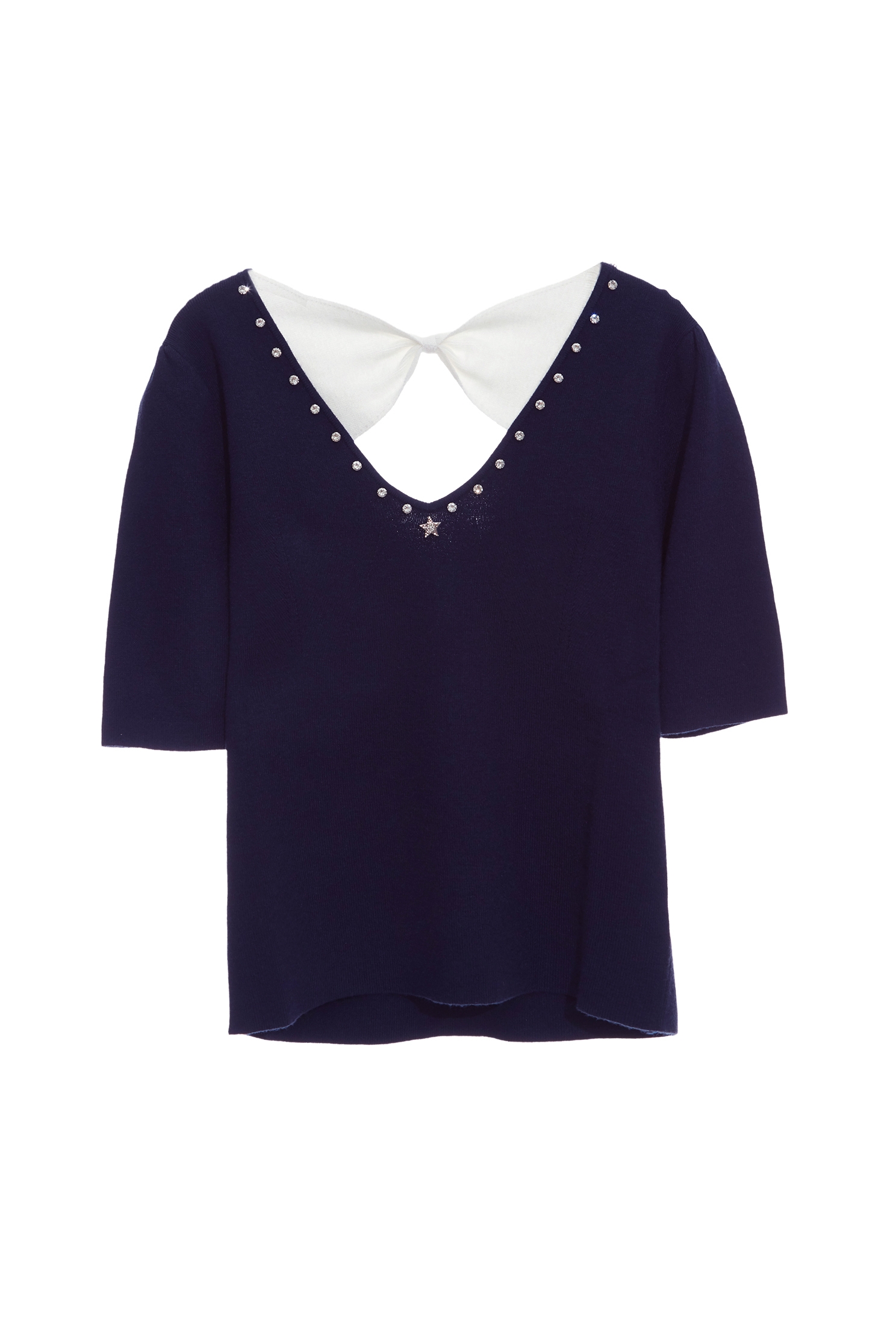 Navy Knit Top With Contrast Bow DetailNavy Knit Top With Contrast Bow Detail,Tops,Season (AW) Look,Knitted,Knitted tops,Knitted tops