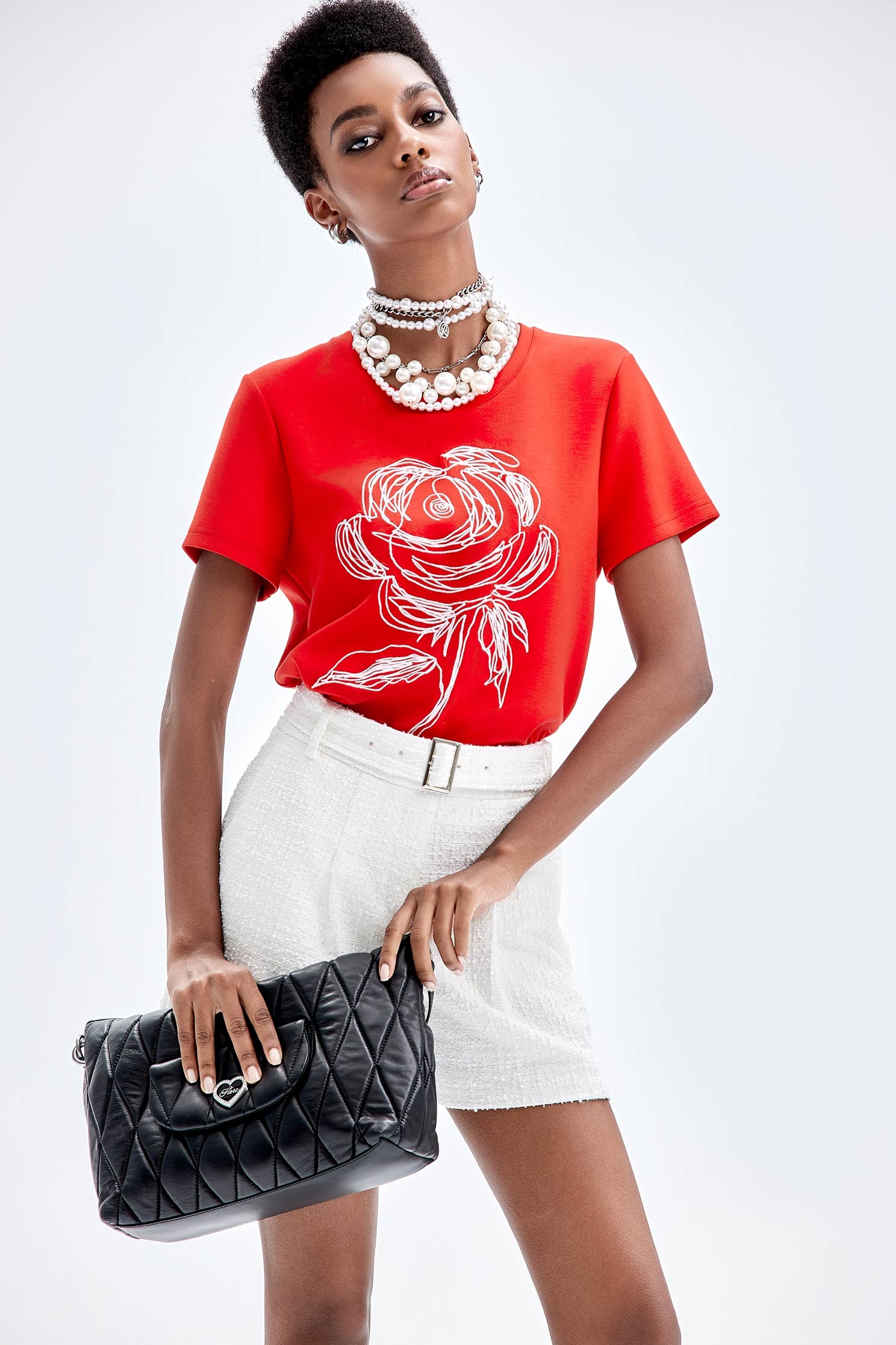 Embroidered Rose Graphic Red TeeEmbroidered Rose Graphic Red Tee,Tops,Embroidered,Short sleeve tops,Season (AW) Look,Embroidered tops