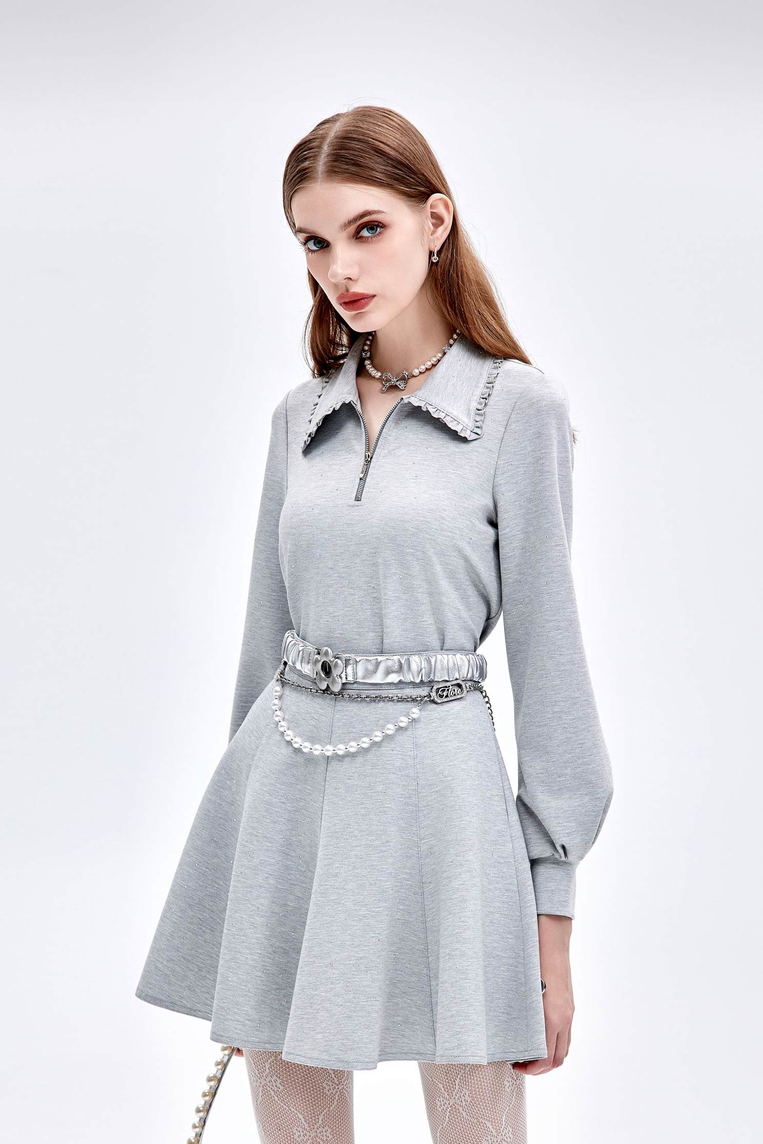 Long Sleeve Collar Top With Sequin DetailLong Sleeve Collar Top With Sequin Detail,Tops,Season (AW) Look