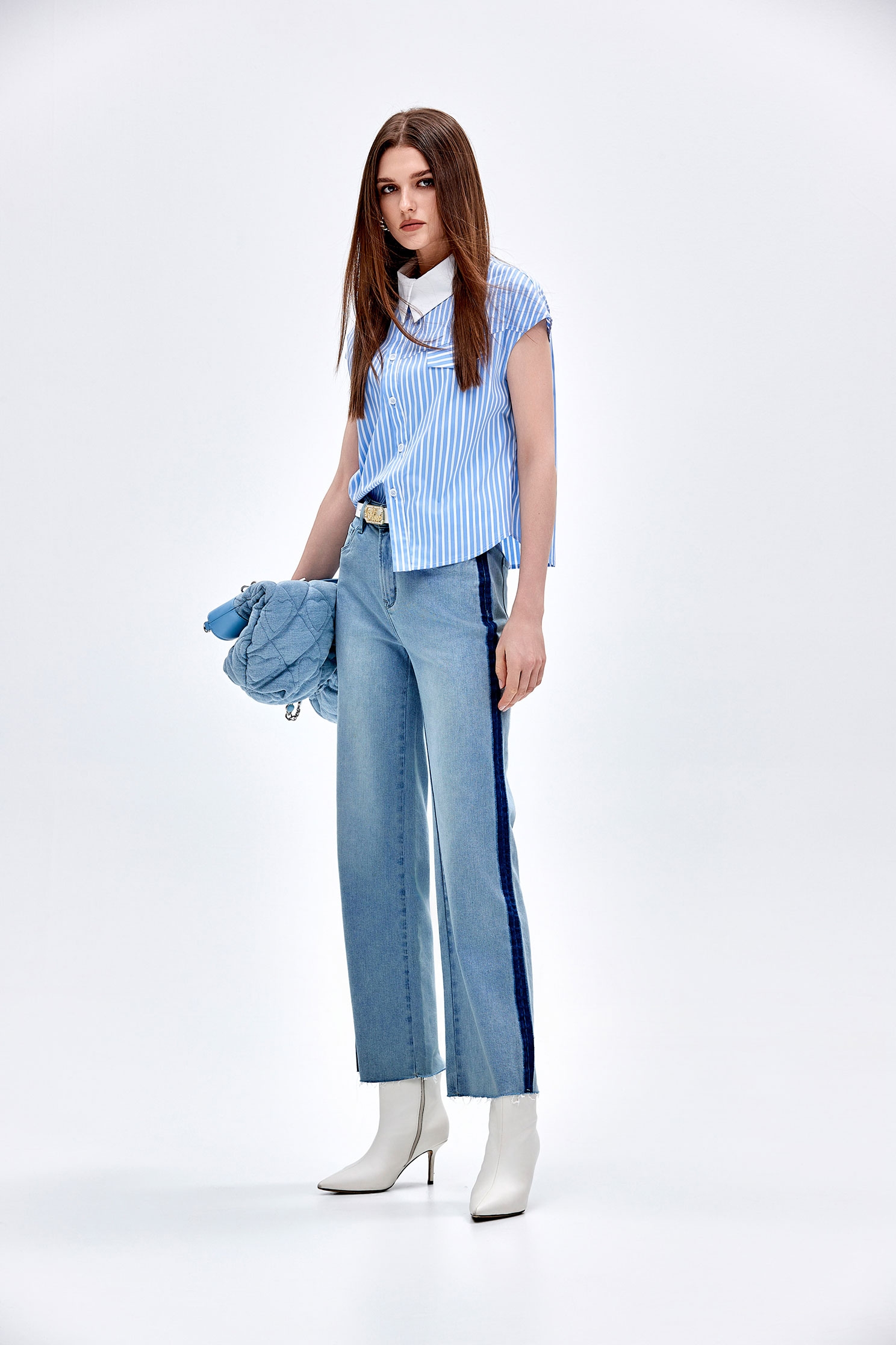 Asymmetric Button Front Stripe TopAsymmetric Button Front Stripe Top,Tops,Season (AW) Look,Blouses