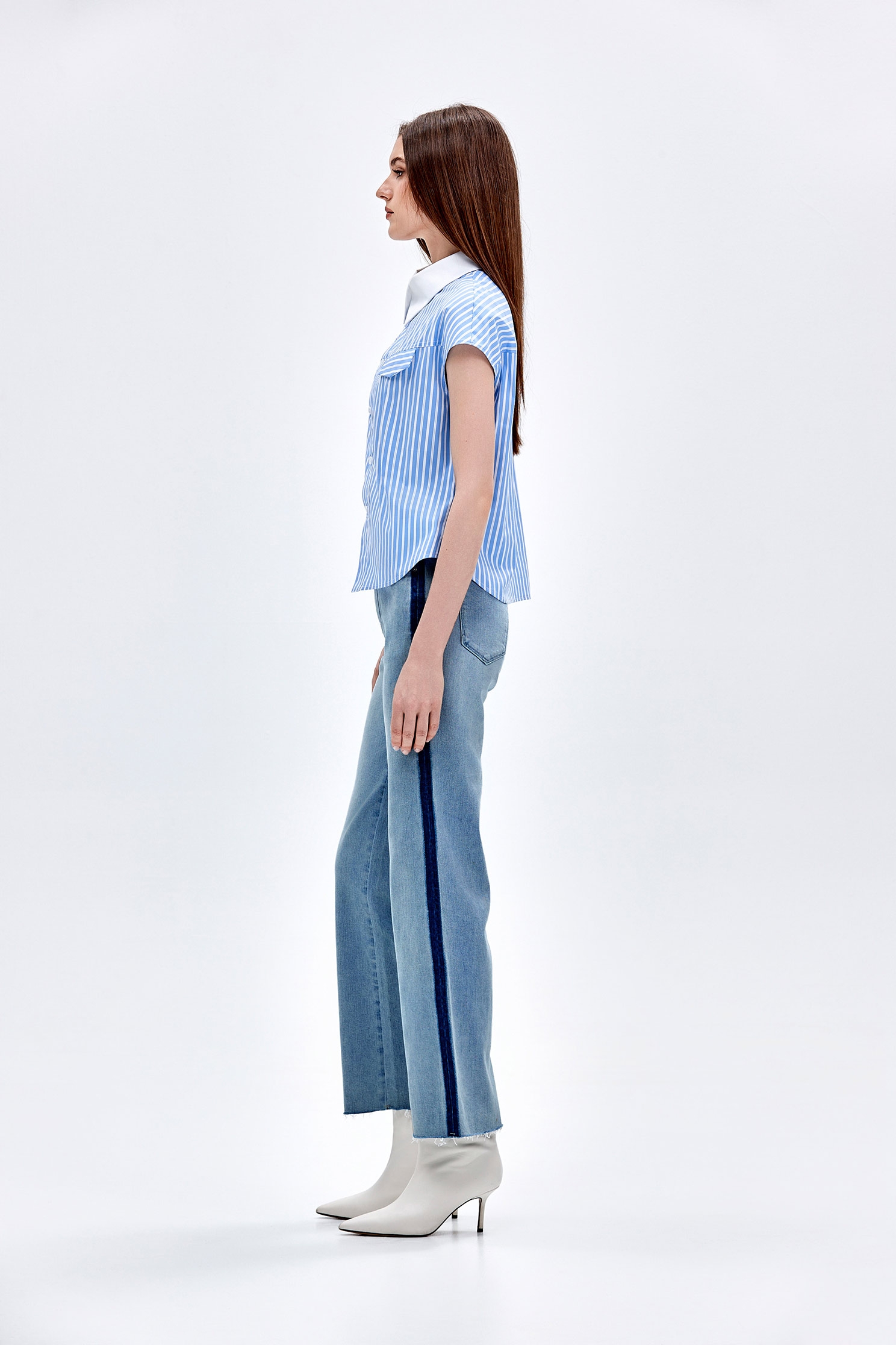 Asymmetric Button Front Stripe TopAsymmetric Button Front Stripe Top,Tops,Season (AW) Look,Blouses