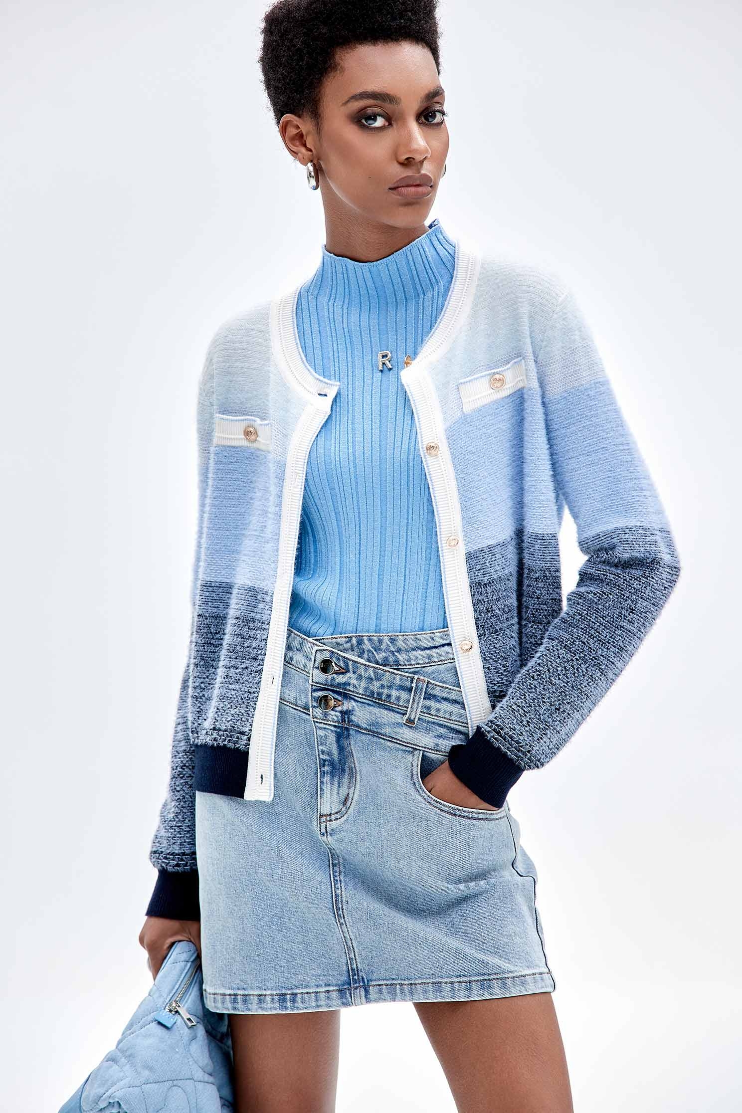 Glacier Blue Long Sleeve Knit TopGlacier Blue Long Sleeve Knit Top,Tops,Stripe,Season (AW) Look,Knitted,Knitted tops,Knitted tops