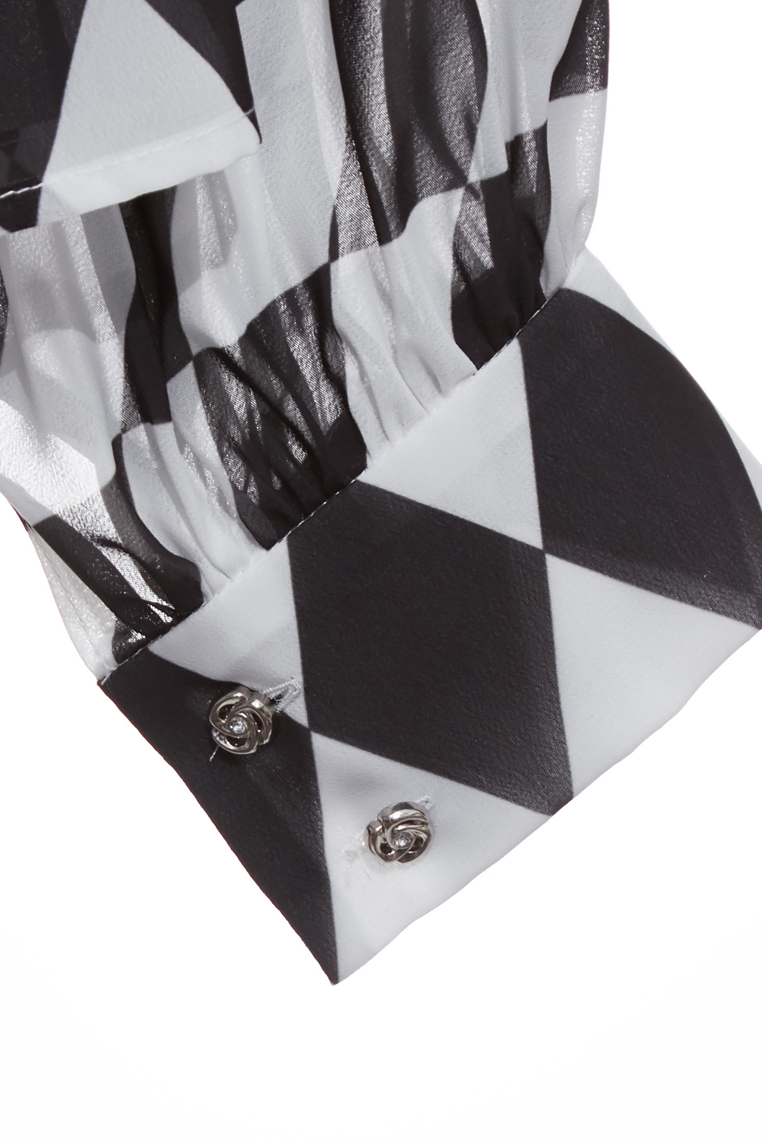 Black White Diamond Print Chiffon Cape BlouseBlack White Diamond Print Chiffon Cape Blouse,Tops,Plaid,Season (AW) Look,Chiffon