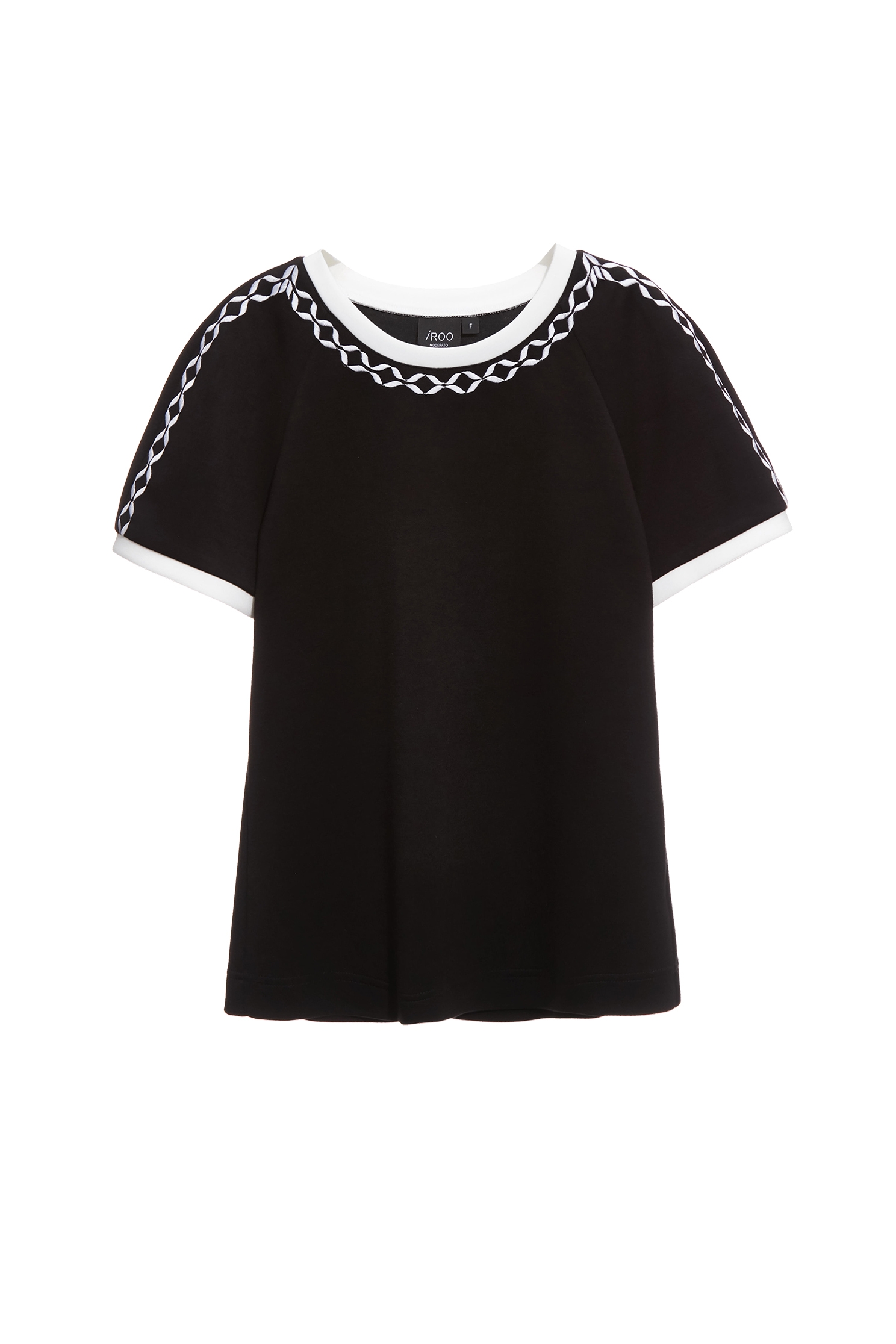 Contrast Trim Black Short Sleeve TeeContrast Trim Black Short Sleeve Tee,T-shirts,Tops,Season (AW) Look,Embroidered,black tops