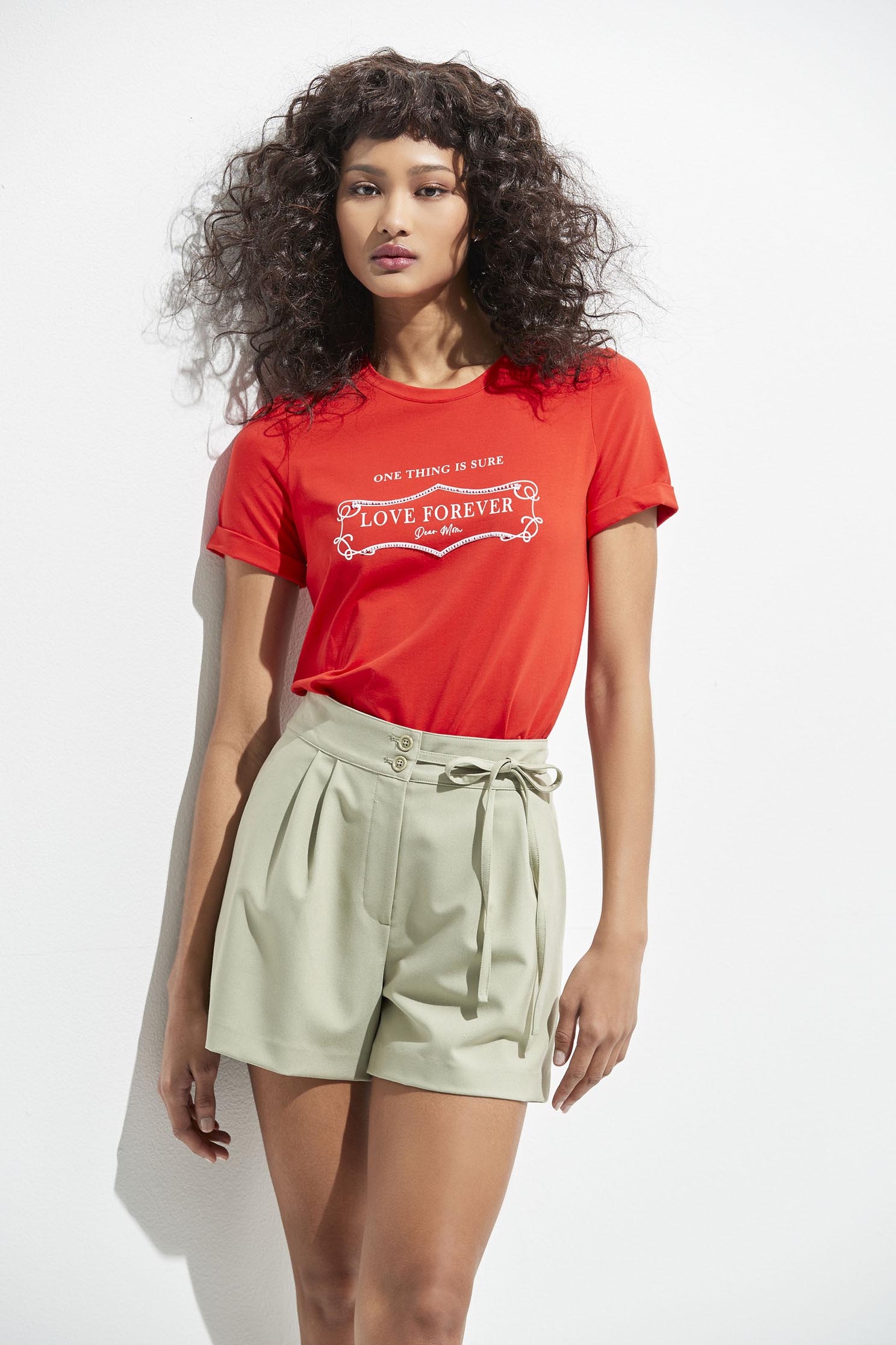 Basic Red Slogan TeeT-shirt with print and beaded chain,T-shirts,T-shirts,Season (SS) Look,Cotton,comfotism