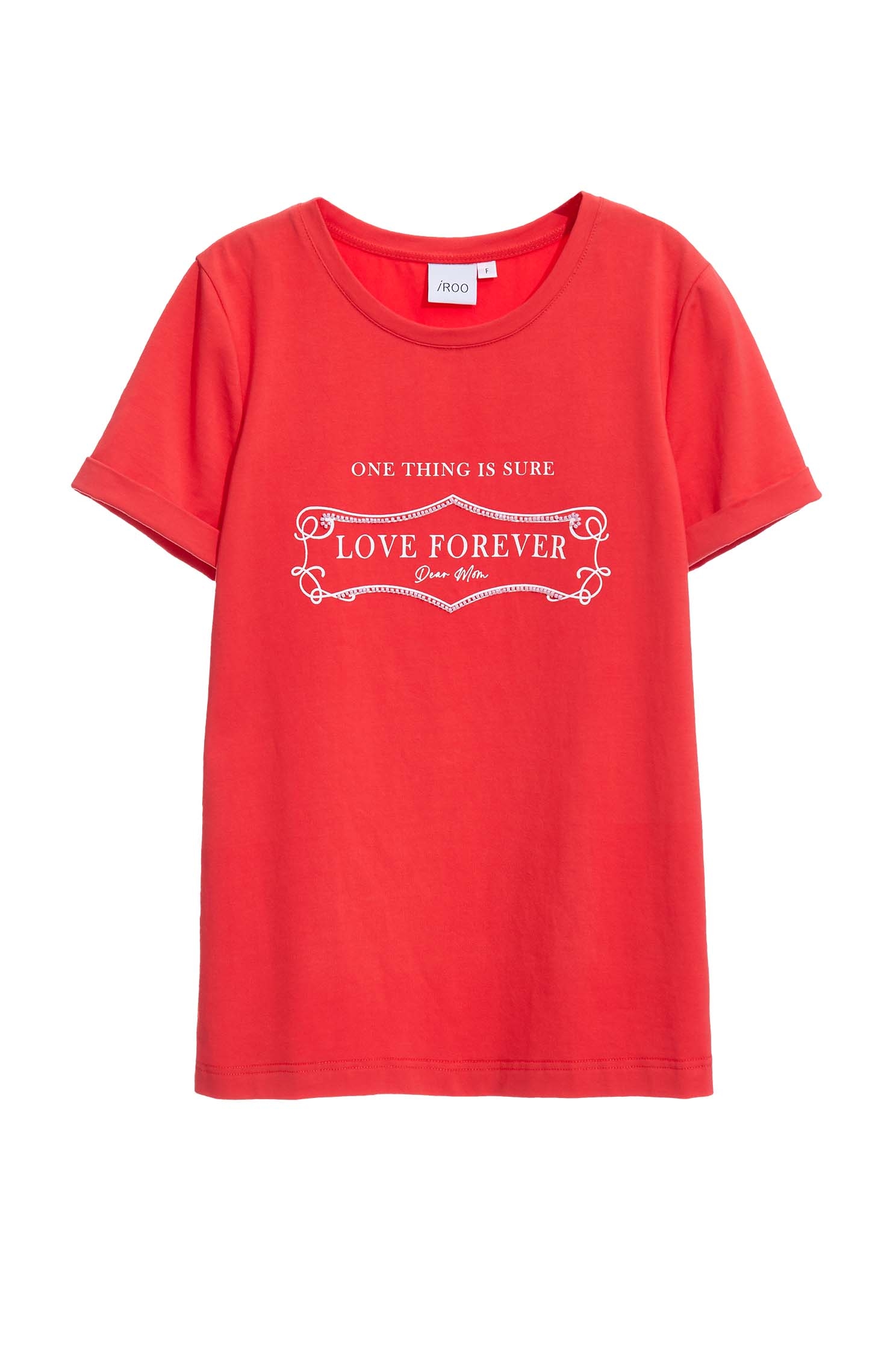 Basic Red Slogan TeeT-shirt with print and beaded chain,T-shirts,T-shirts,Season (SS) Look,Cotton,comfotism