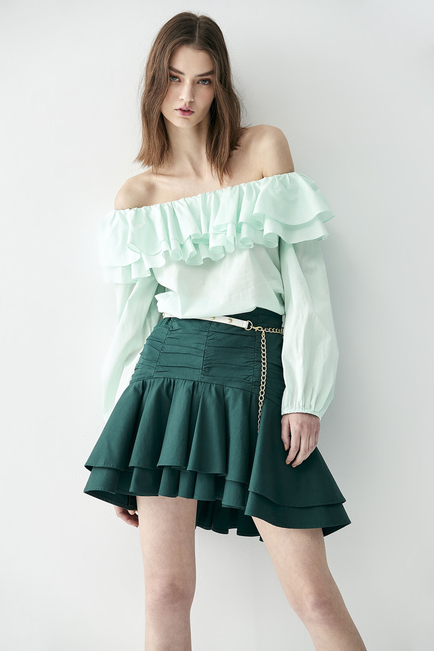 Off Shoulder Top With Layer Ruffle NecklineTop with ruffled collar,Tops,Season (SS) Look,Cotton,fashionart