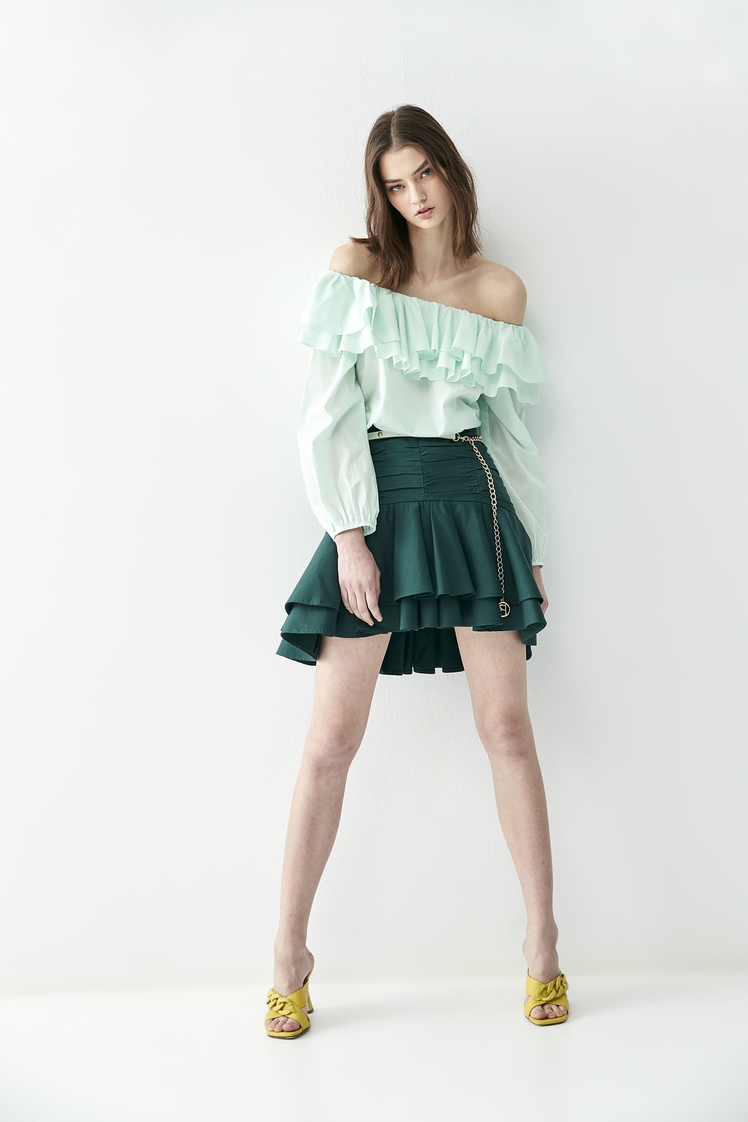 Off Shoulder Top With Layer Ruffle NecklineTop with ruffled collar,Tops,Season (SS) Look,Cotton,fashionart