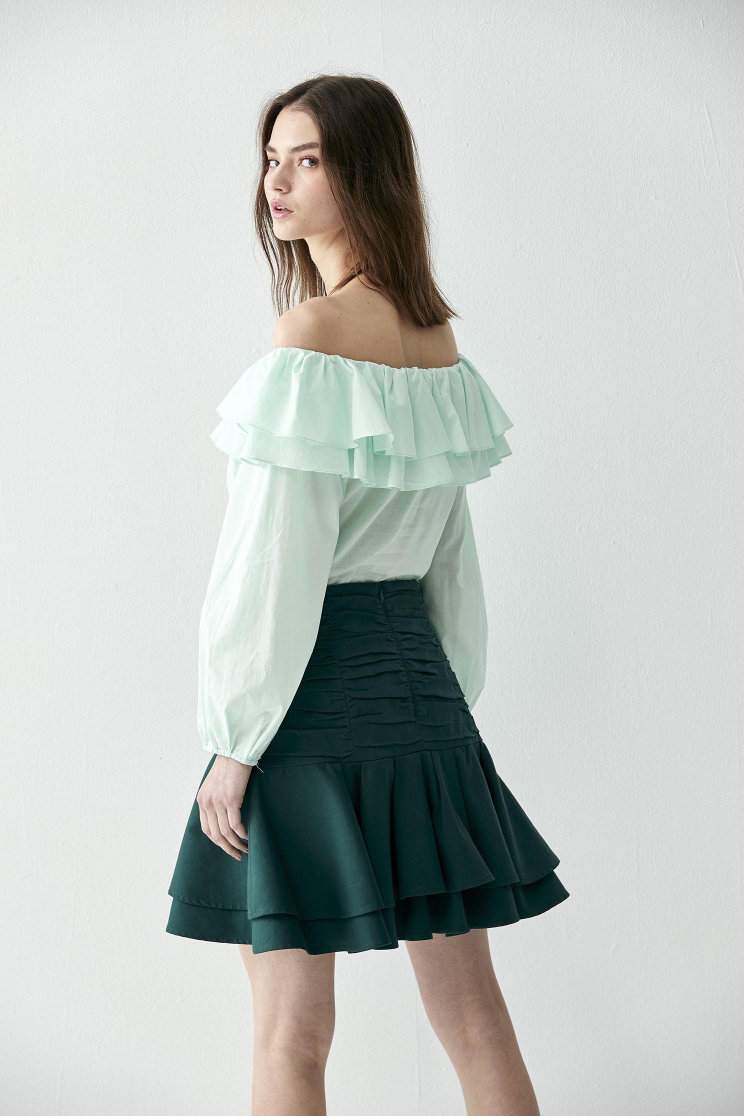 Off Shoulder Top With Layer Ruffle NecklineTop with ruffled collar,Tops,Season (SS) Look,Cotton,fashionart