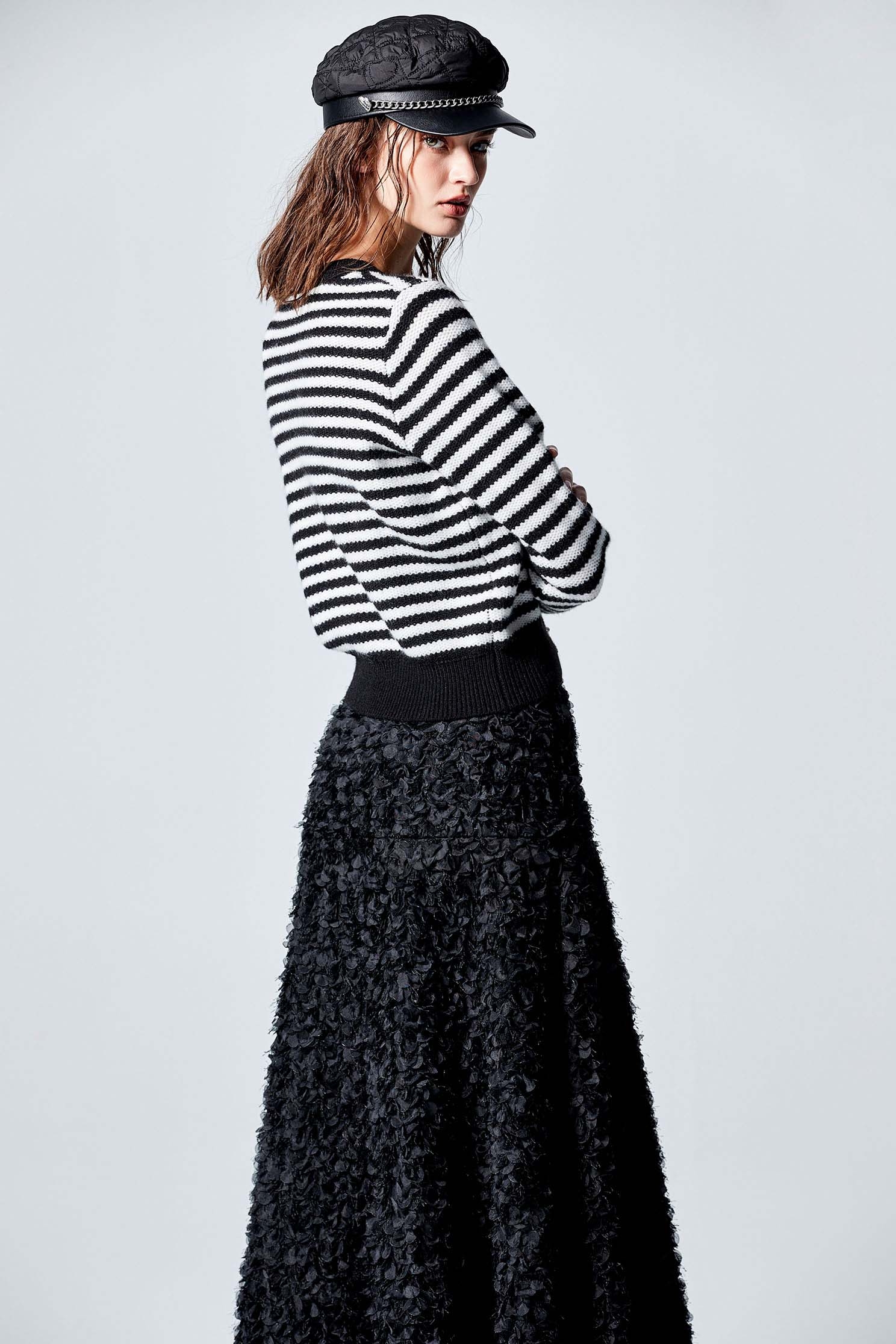 Black White Stripe Long Sleeve Knit TopBlack White Stripe Long Sleeve Knit Top,Tops,Season (SS) Look,Knitted,Knitted tops