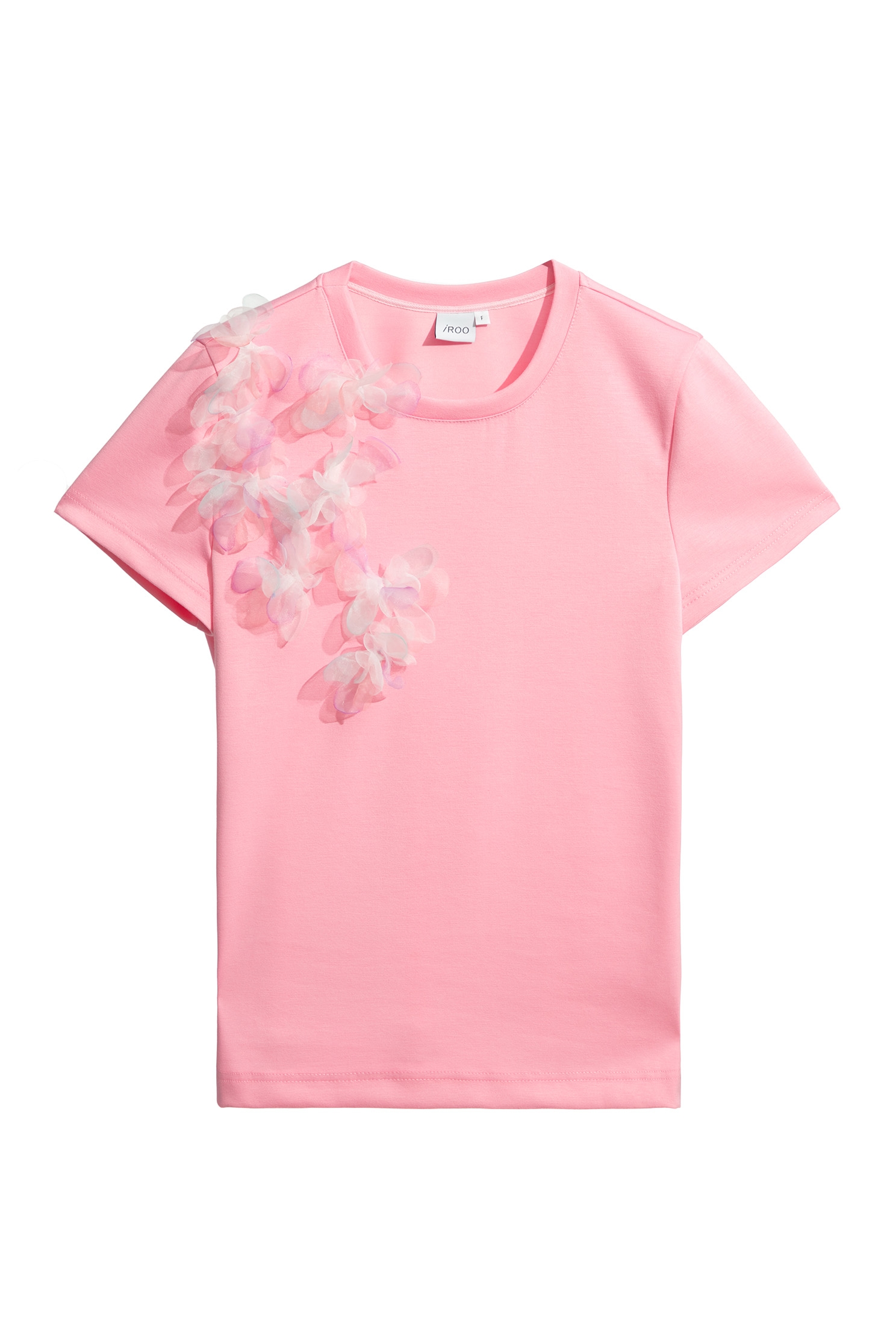 Short Sleeve Pink Tee With 3-D Floral DetailShort Sleeve Pink Tee With 3-D Floral Detail,T-shirts,T-shirts,Tops,Season (SS) Look