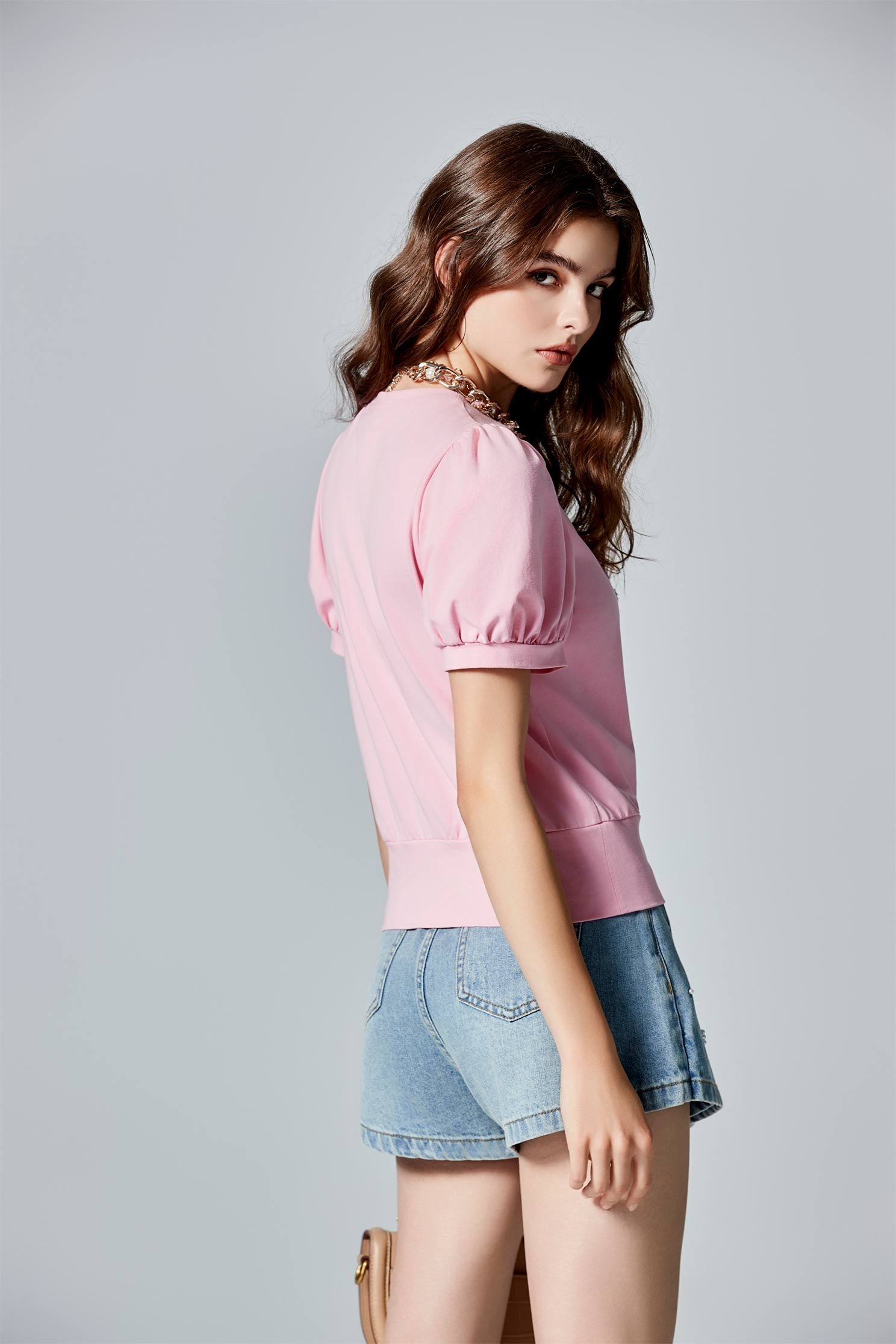 Puff Sleeve Tee With Front Floral DetailPuff Sleeve Tee With Front Floral Detail,T-shirts,Tops,Season (SS) Look,pearl