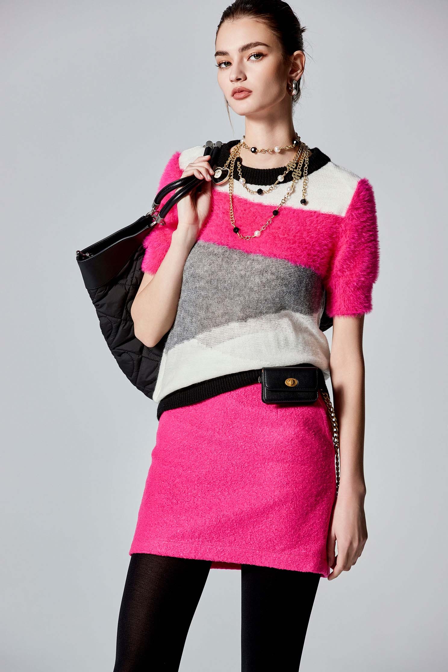 Colour Block Short Sleeve Knit TopColour Block Short Sleeve Knit Top,Tops,Season (SS) Look,Knitted,Knitted tops