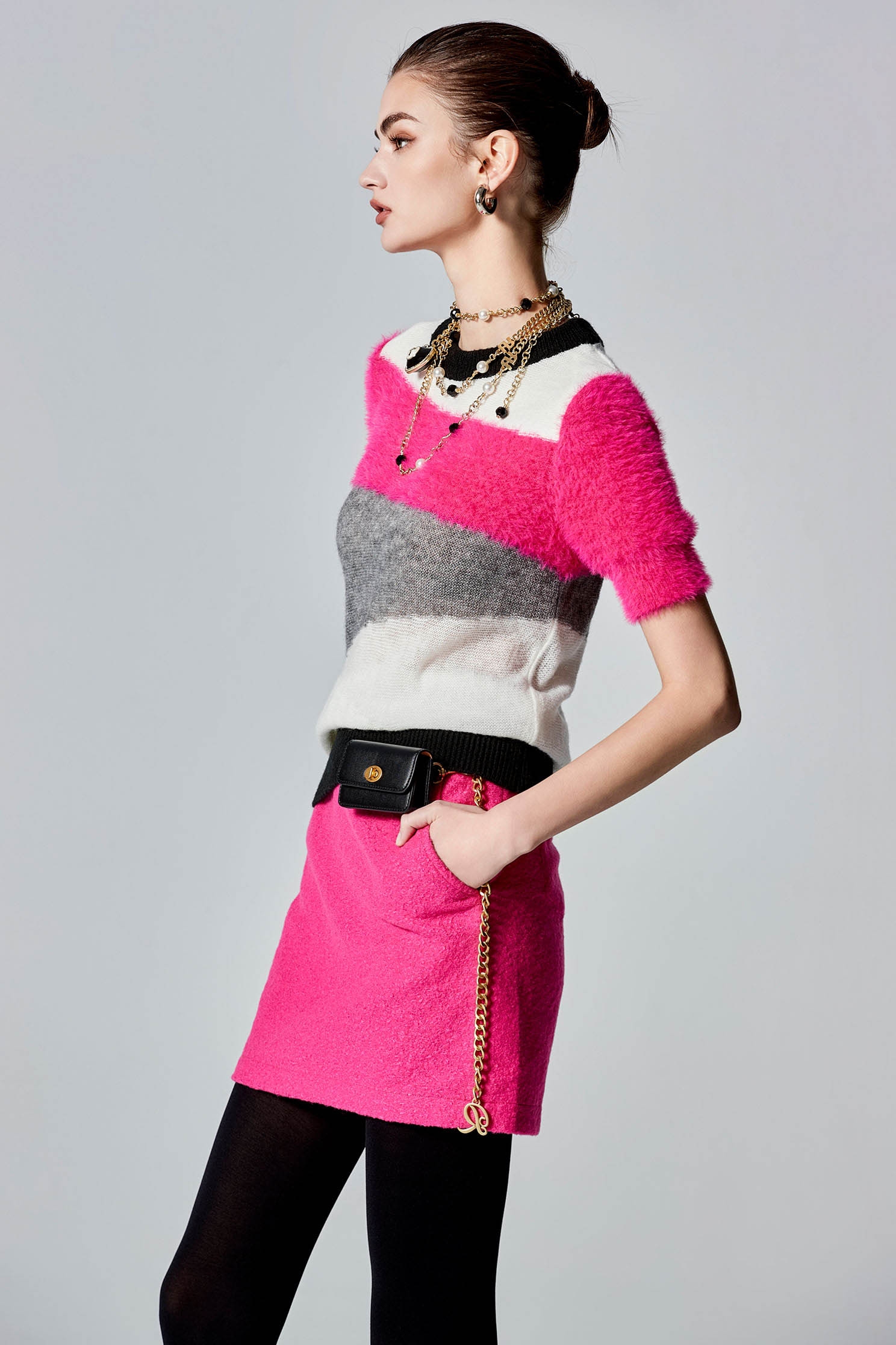 Colour Block Short Sleeve Knit TopColour Block Short Sleeve Knit Top,Tops,Season (SS) Look,Knitted,Knitted tops