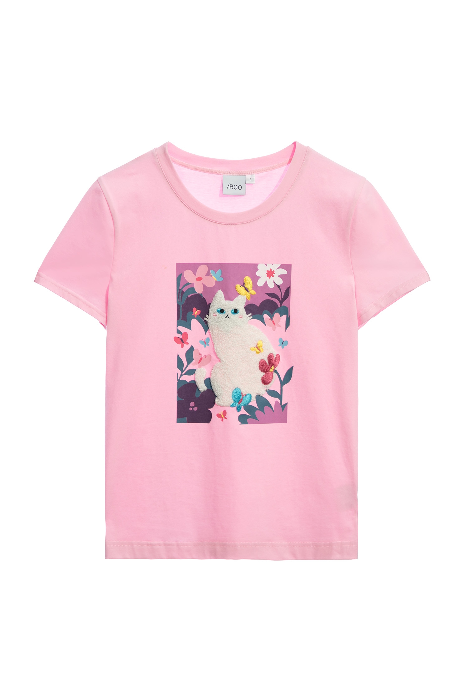 Cat Graphic Pink TeeCat Graphic Pink Tee,T-shirts,T-shirts,Tops,Embroidered,Season (SS) Look