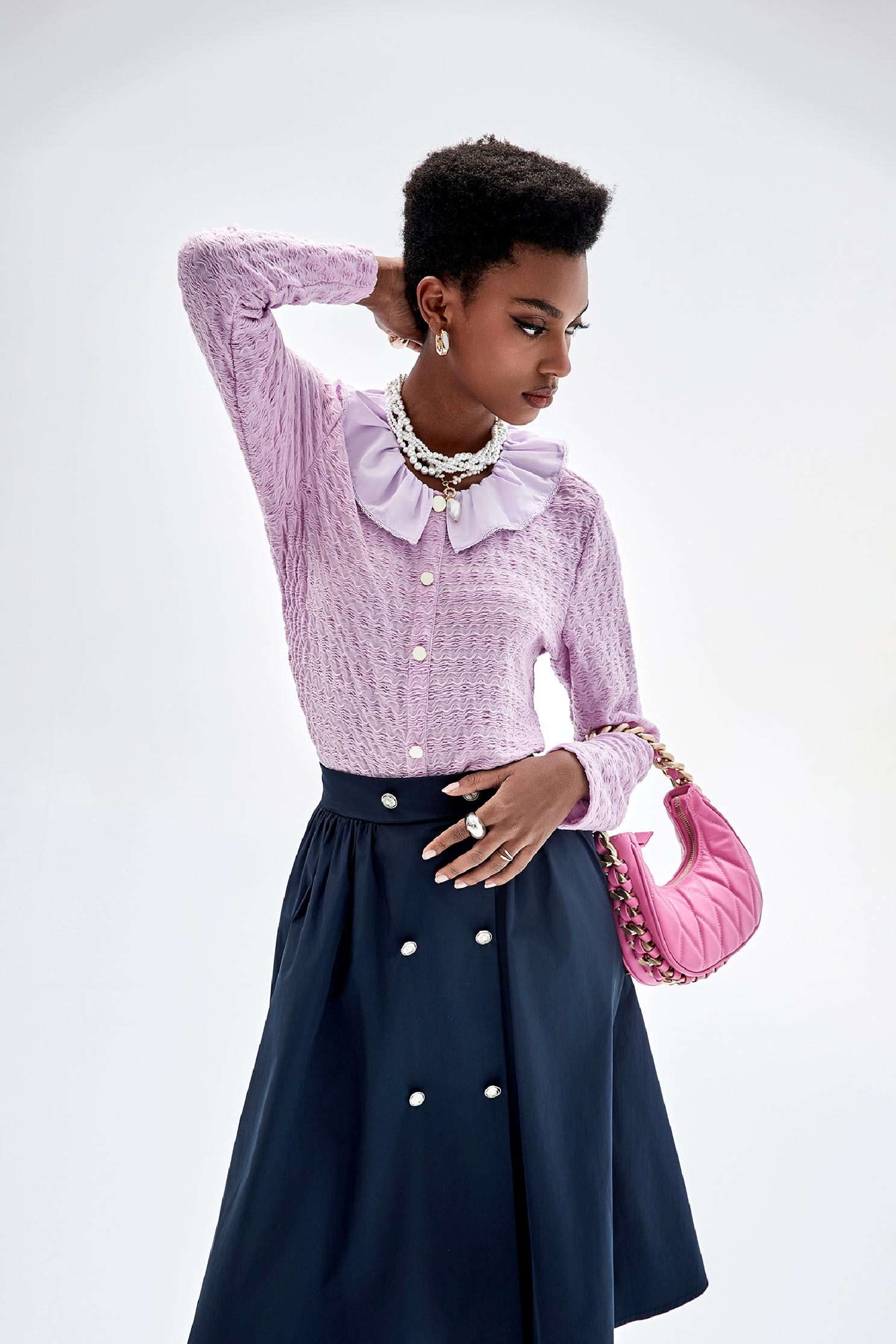 Long Sleeve Flounce Collar TopLong Sleeve Flounce Collar Top,Tops,Season (SS) Look,Blouses