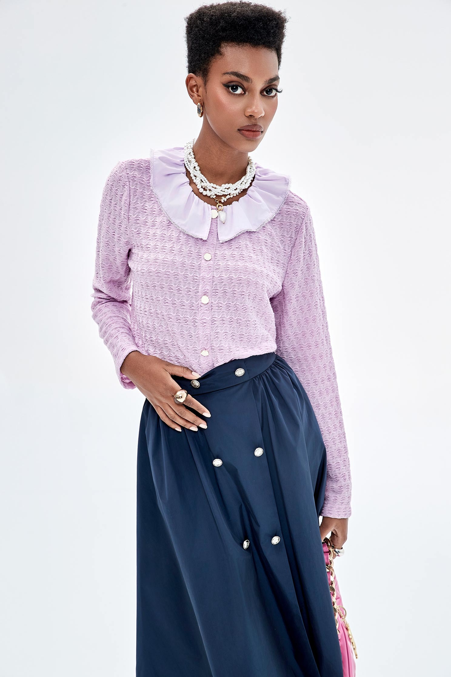 Long Sleeve Flounce Collar TopLong Sleeve Flounce Collar Top,Tops,Season (SS) Look,Blouses