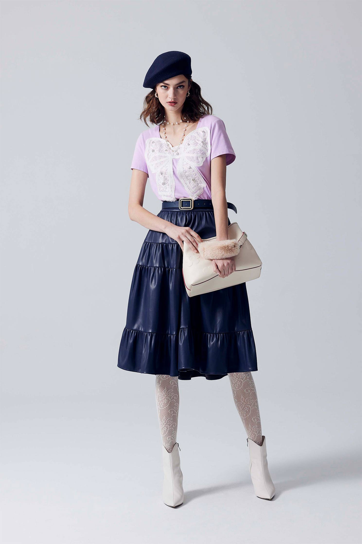 Front Lace Ribbon Short Sleeve TeeFront Lace Ribbon Short Sleeve Tee,T-shirts,Tops,Season (SS) Look,Lace,bows