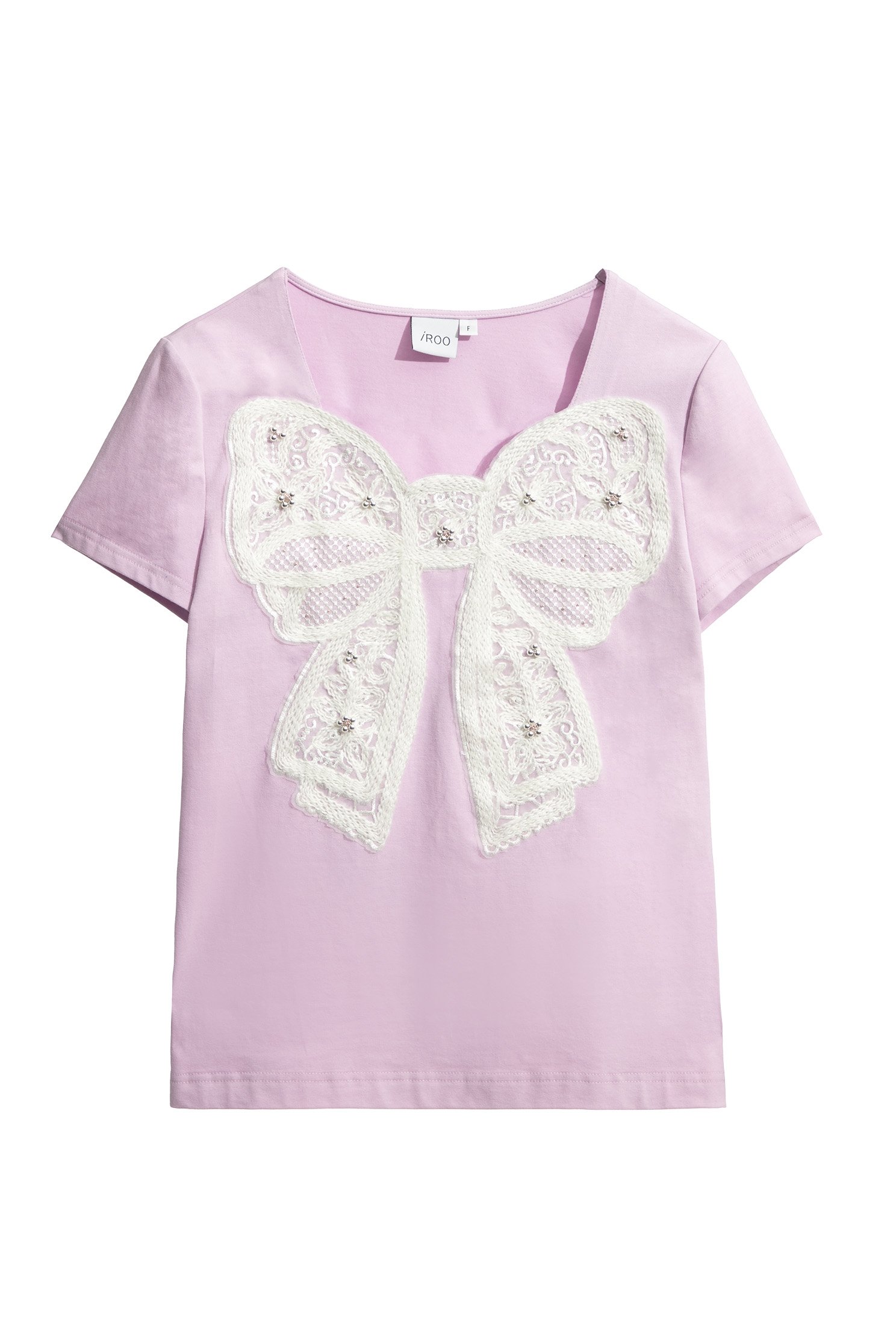 Front Lace Ribbon Short Sleeve TeeFront Lace Ribbon Short Sleeve Tee,T-shirts,Tops,Season (SS) Look,Lace,bows