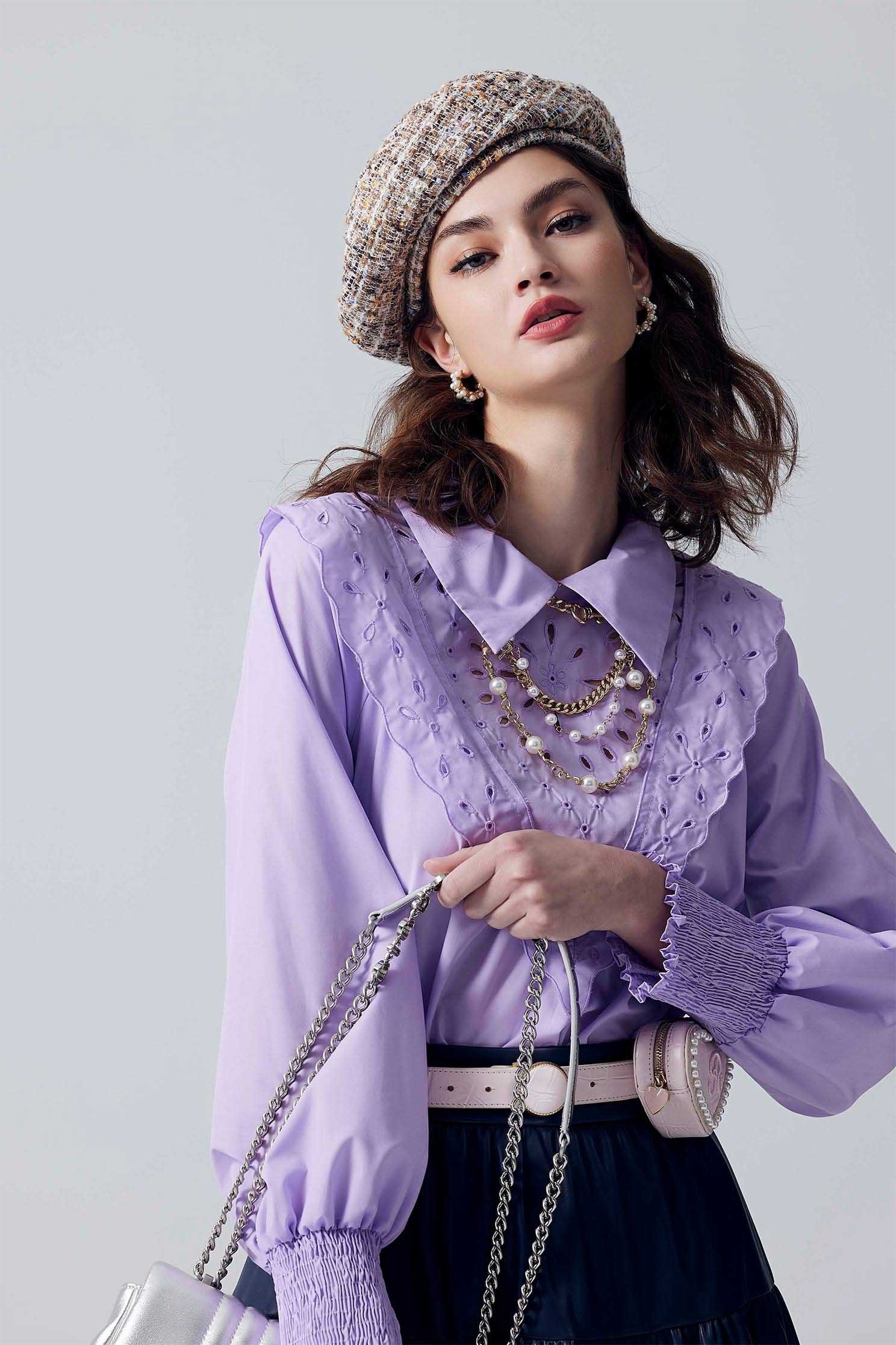 Hollow Out Detail Purple BlouseHollow Out Detail Purple Blouse,Tops,Embroidered,Embroidered tops,Season (SS) Look,Embroidered,Blouses