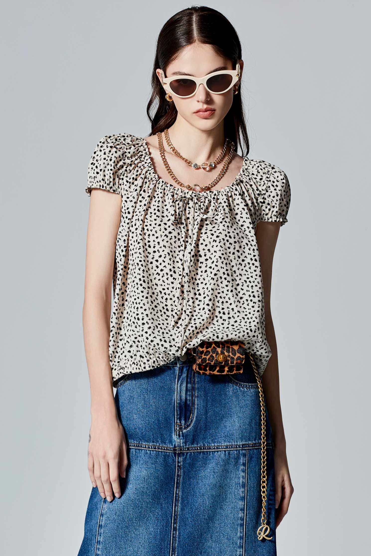 Small Leopard Print Short Sleeve TopSmall Leopard Print Short Sleeve Top,U-Neck T shirts,Tops,Season (SS) Look,Short sleeve tops