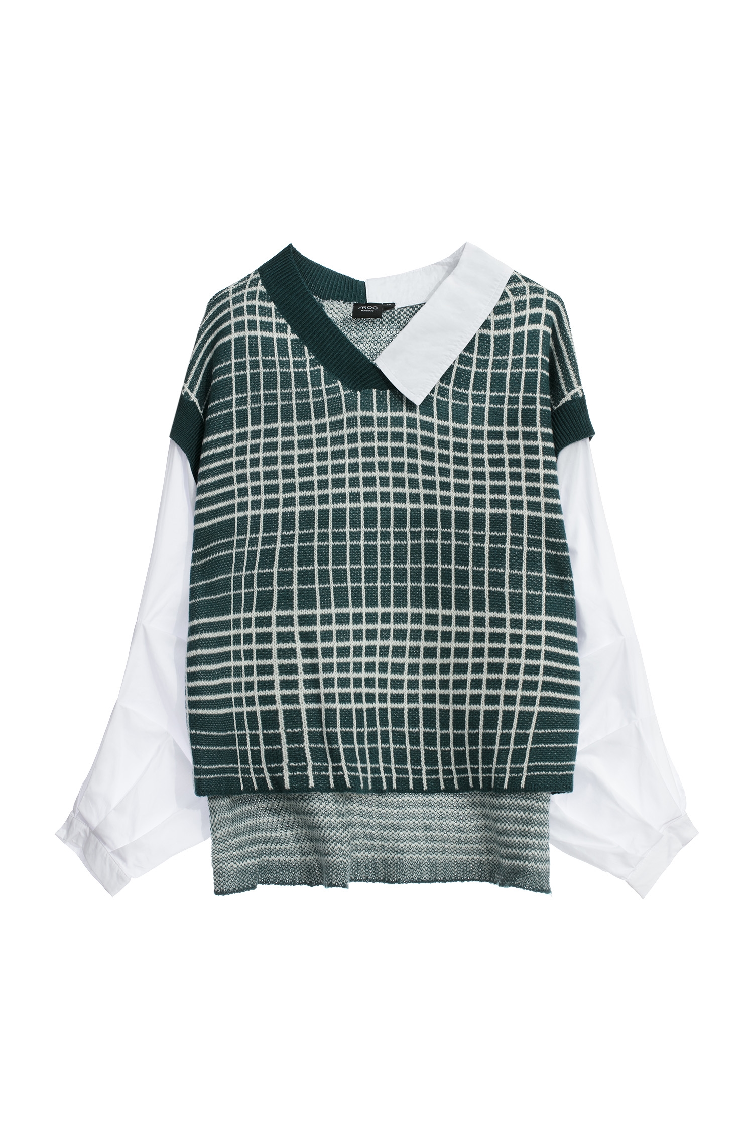 Green Plaid Asymmetric Neckline Knit TopGreen Plaid Asymmetric Neckline Knit Top,V-Neck T shirts,Tops,Season (SS) Look,Plaid,Blouses,Knitted,Knitted tops