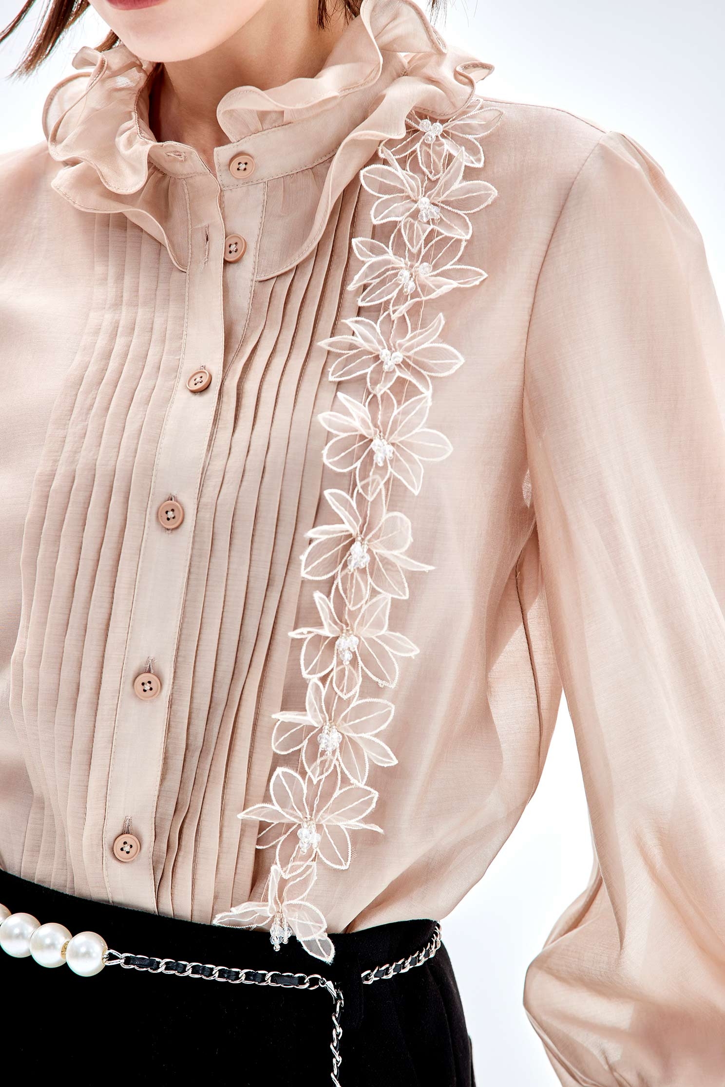 Ruffle Collar Blouse With Floral Lace DetailRuffle Collar Blouse With Floral Lace Detail,Tops,Season (AW) Look,Lace,Blouses