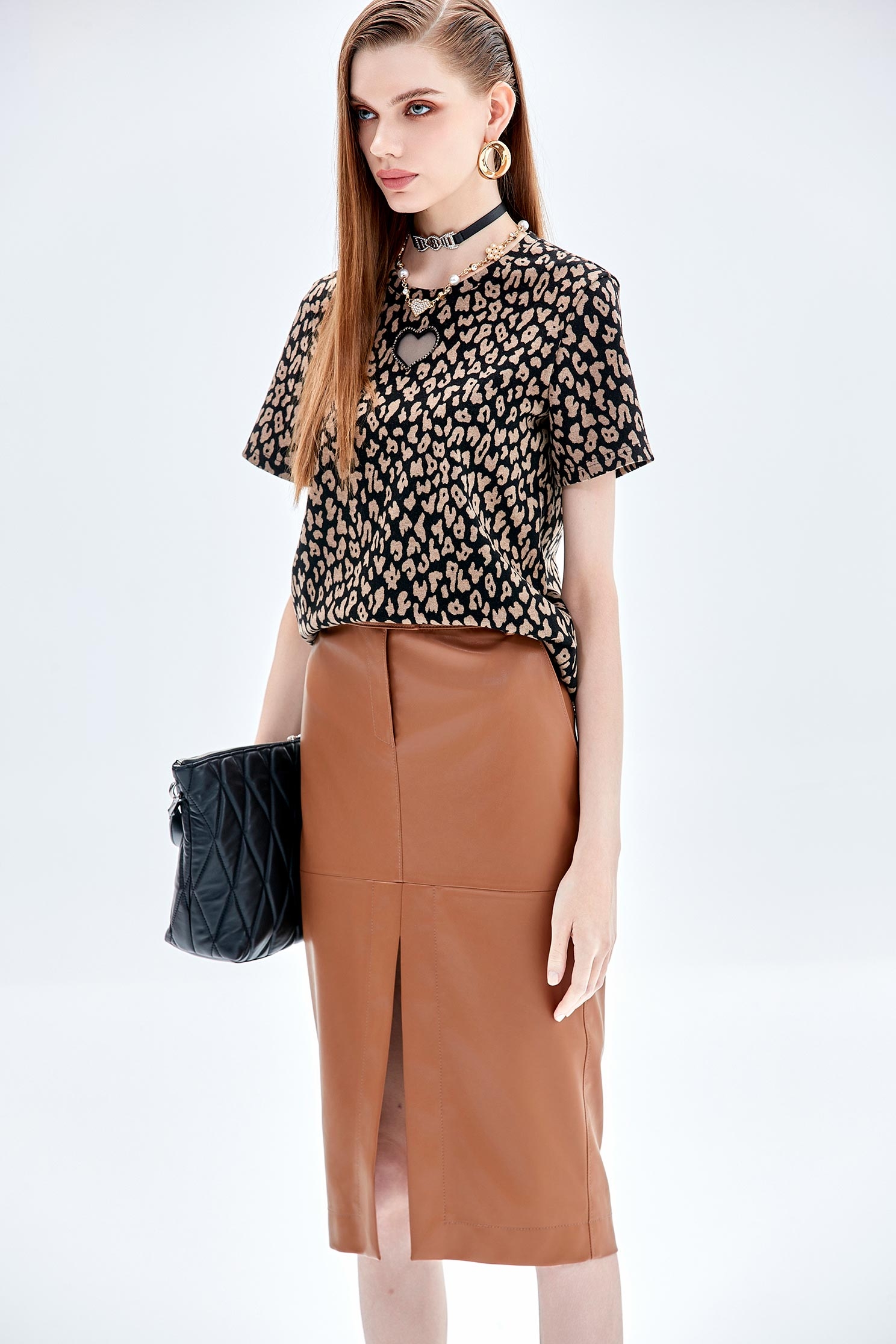 Leopard Print Short Sleeve TeeLeopard Print Short Sleeve Tee,Tops,Short sleeve tops,Season (AW) Look