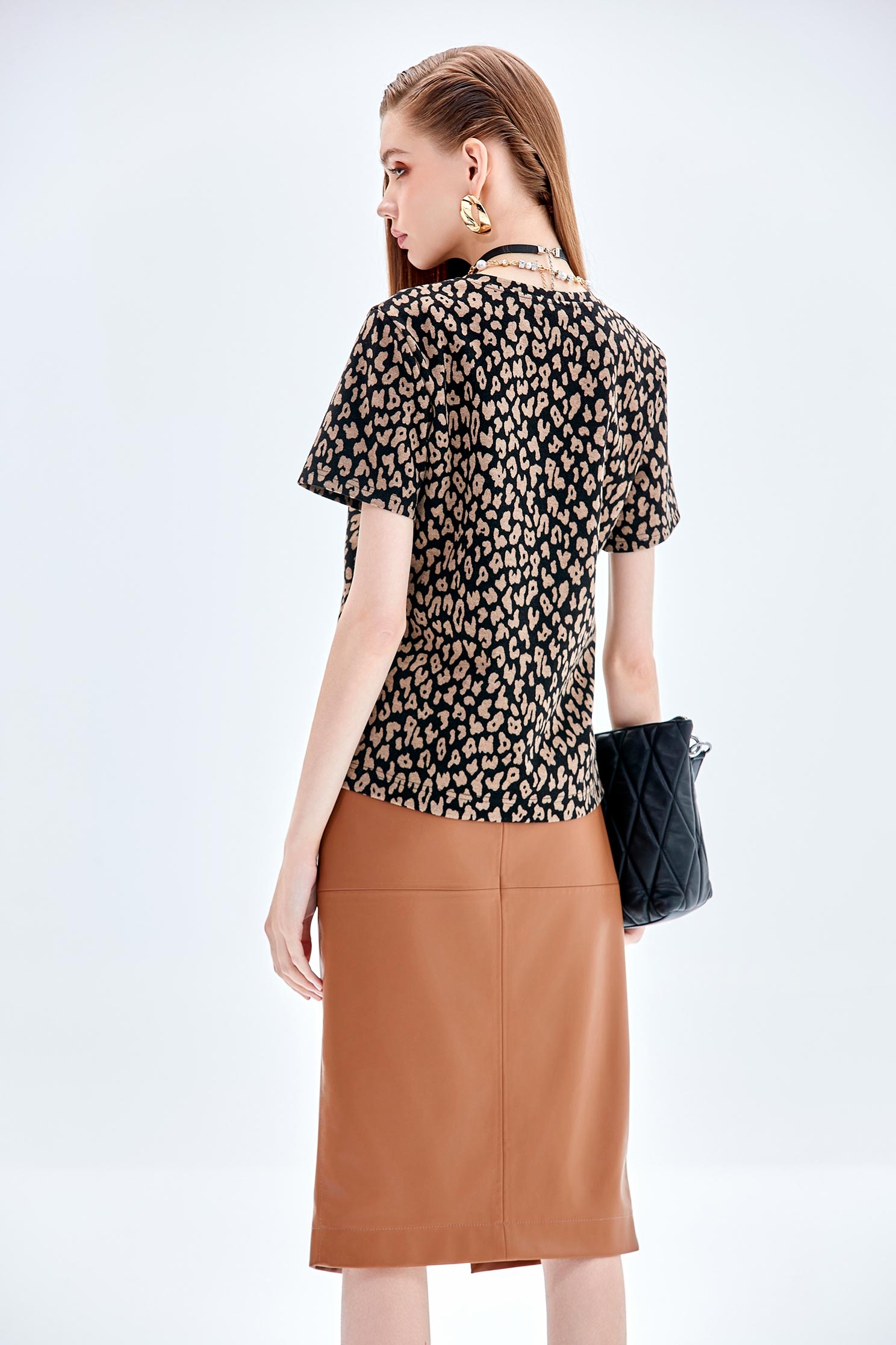 Leopard Print Short Sleeve TeeLeopard Print Short Sleeve Tee,Tops,Short sleeve tops,Season (AW) Look