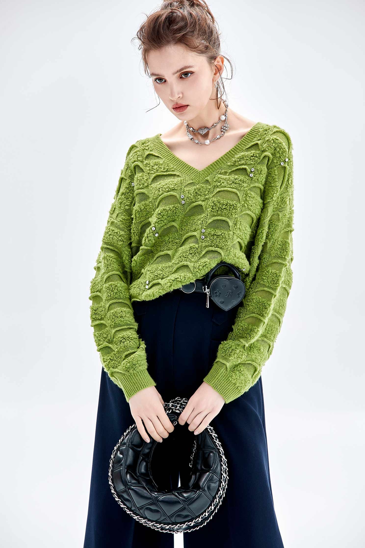 V-neck Fleece Knit TopV-neck Fleece Knit Top,Tops,Season (AW) Look,Knitted,Knitted tops,Knitted tops