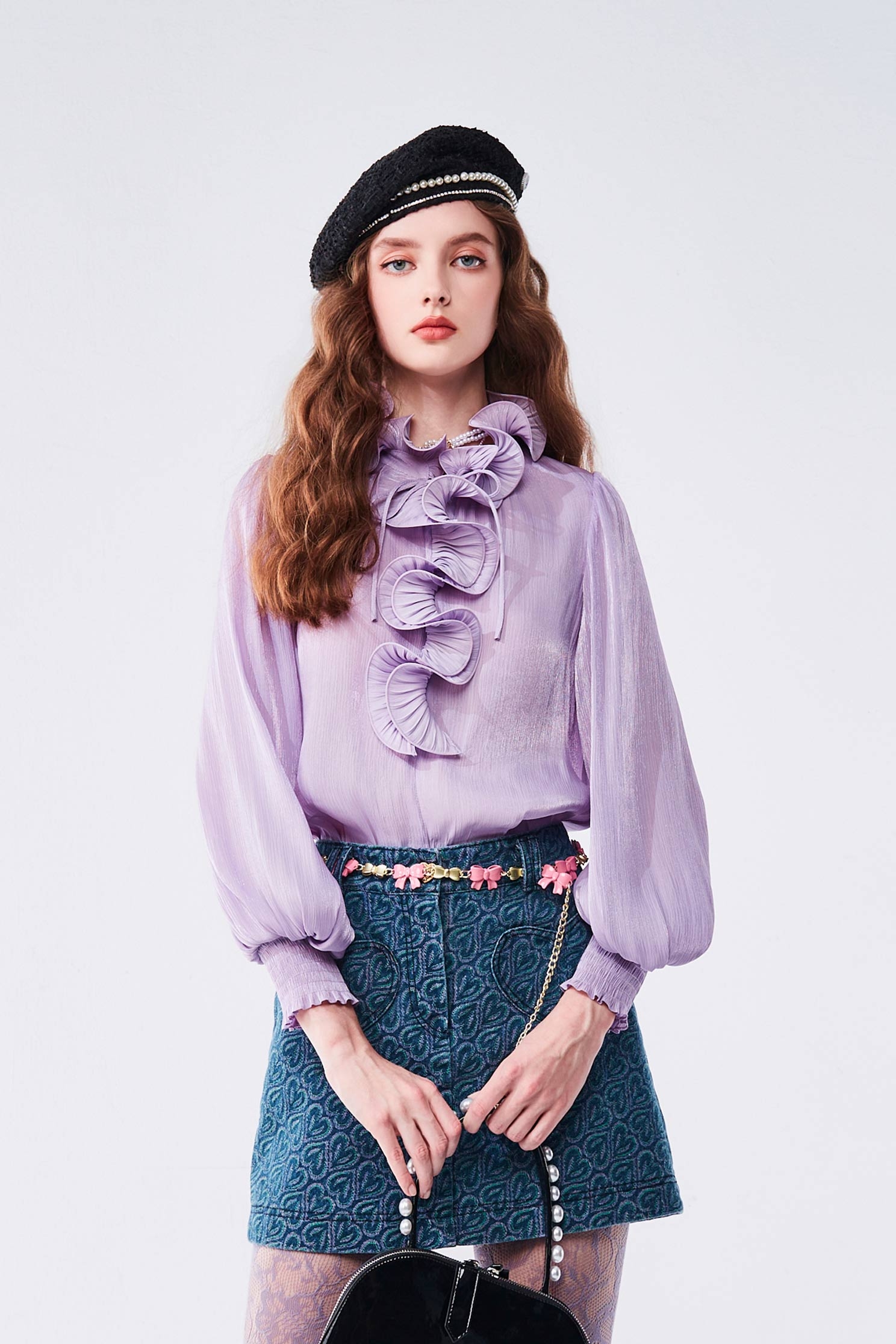 Ruffle Collar Chiffon Purple TopRuffle Collar Chiffon Purple Top,Tops,bestselling,Season (AW) Look