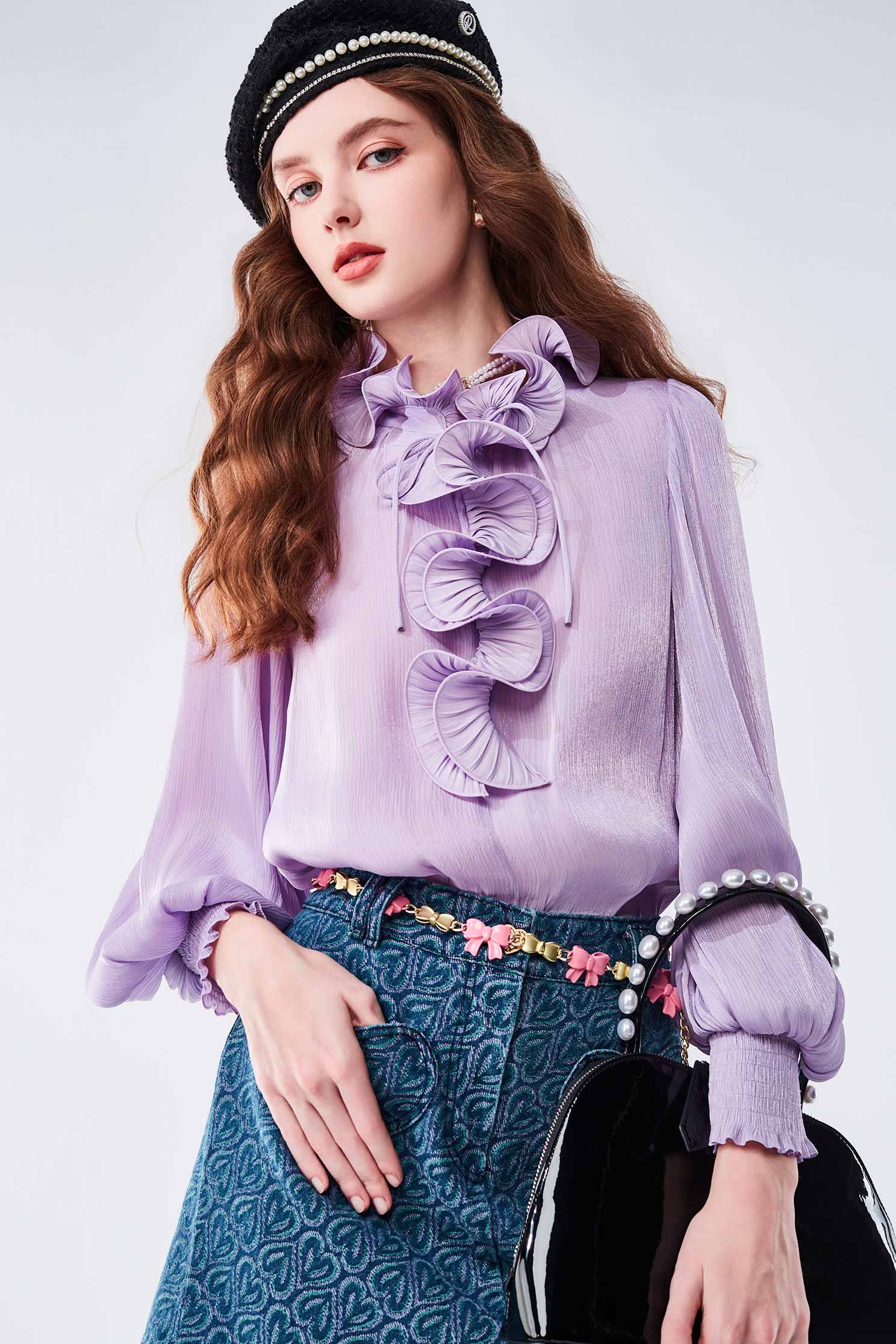 Ruffle Collar Chiffon Purple TopRuffle Collar Chiffon Purple Top,Tops,bestselling,Season (AW) Look