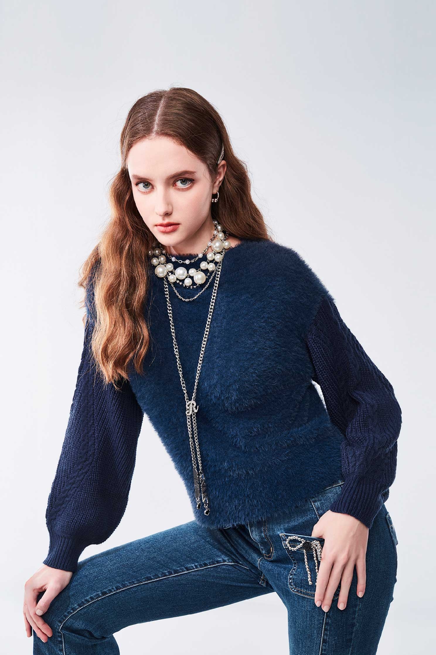 Faux Fur Navy Knit TopFaux Fur Navy Knit Top,Tops,Season (AW) Look,Knitted,Knitted tops,Knitted tops