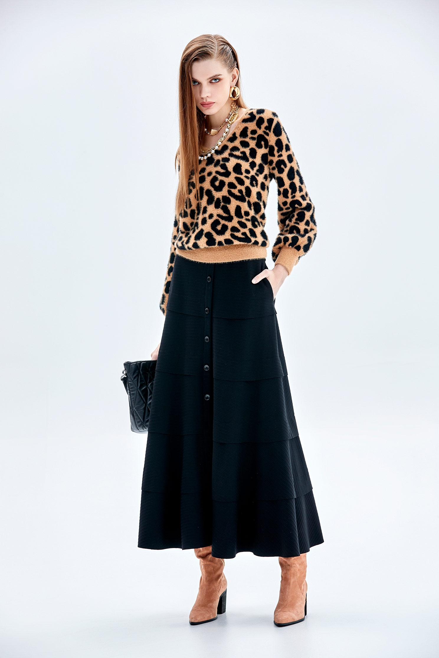 V-neck Leopard Print Knit TopV-neck Leopard Print Knit Top,Tops,Season (AW) Look,Knitted,Knitted tops,Knitted tops