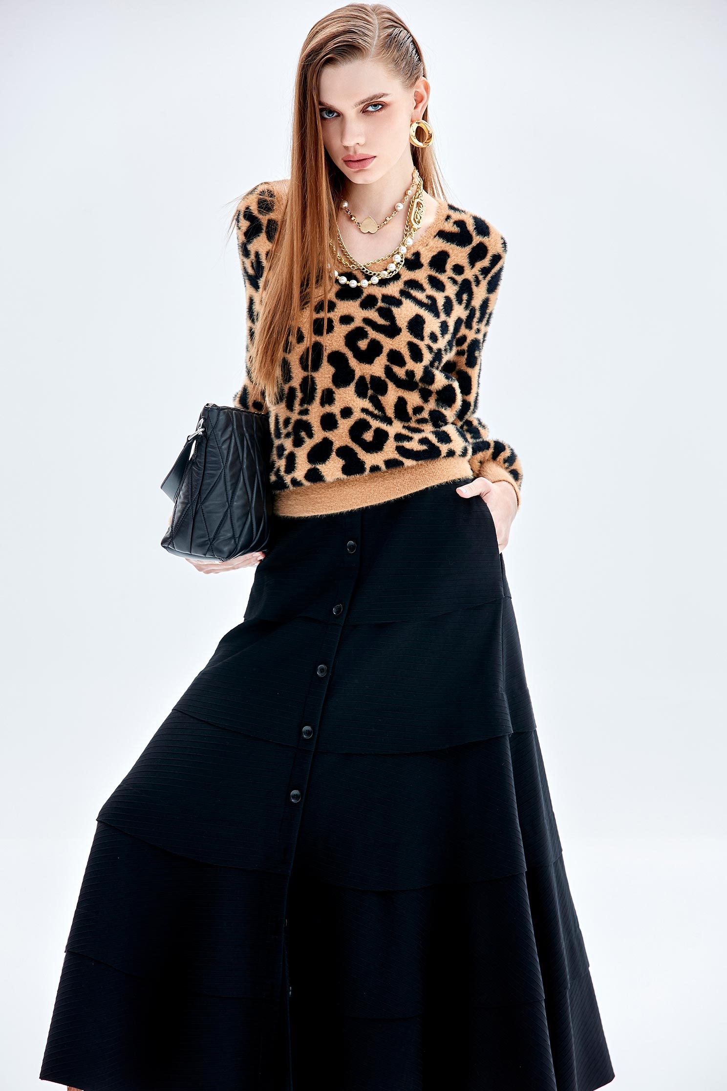 V-neck Leopard Print Knit TopV-neck Leopard Print Knit Top,Tops,Season (AW) Look,Knitted,Knitted tops,Knitted tops