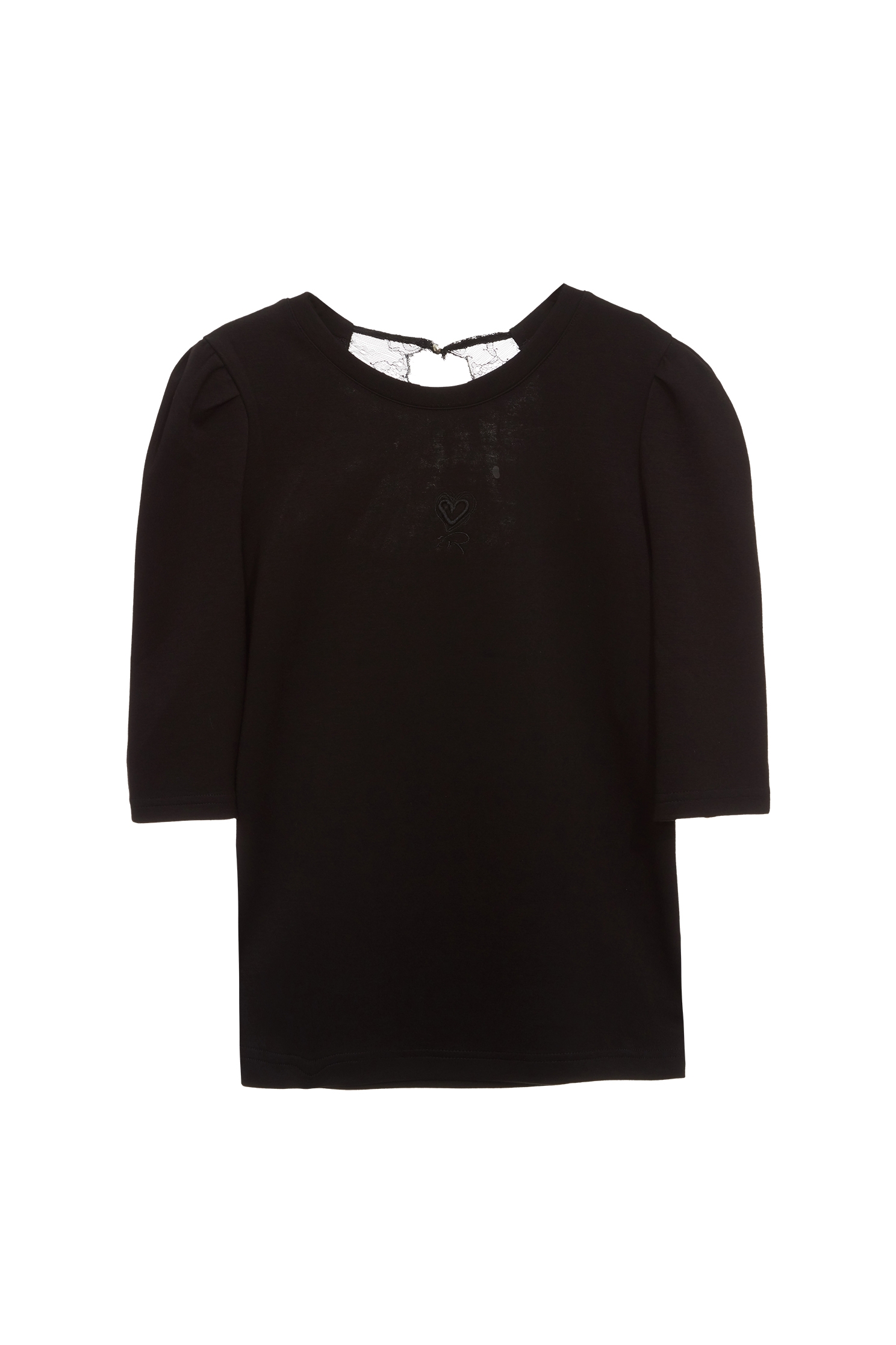 Front Embroidered Logo Puff Sleeve TopFront Embroidered Logo Puff Sleeve Top,Tops,Season (AW) Look,Lace