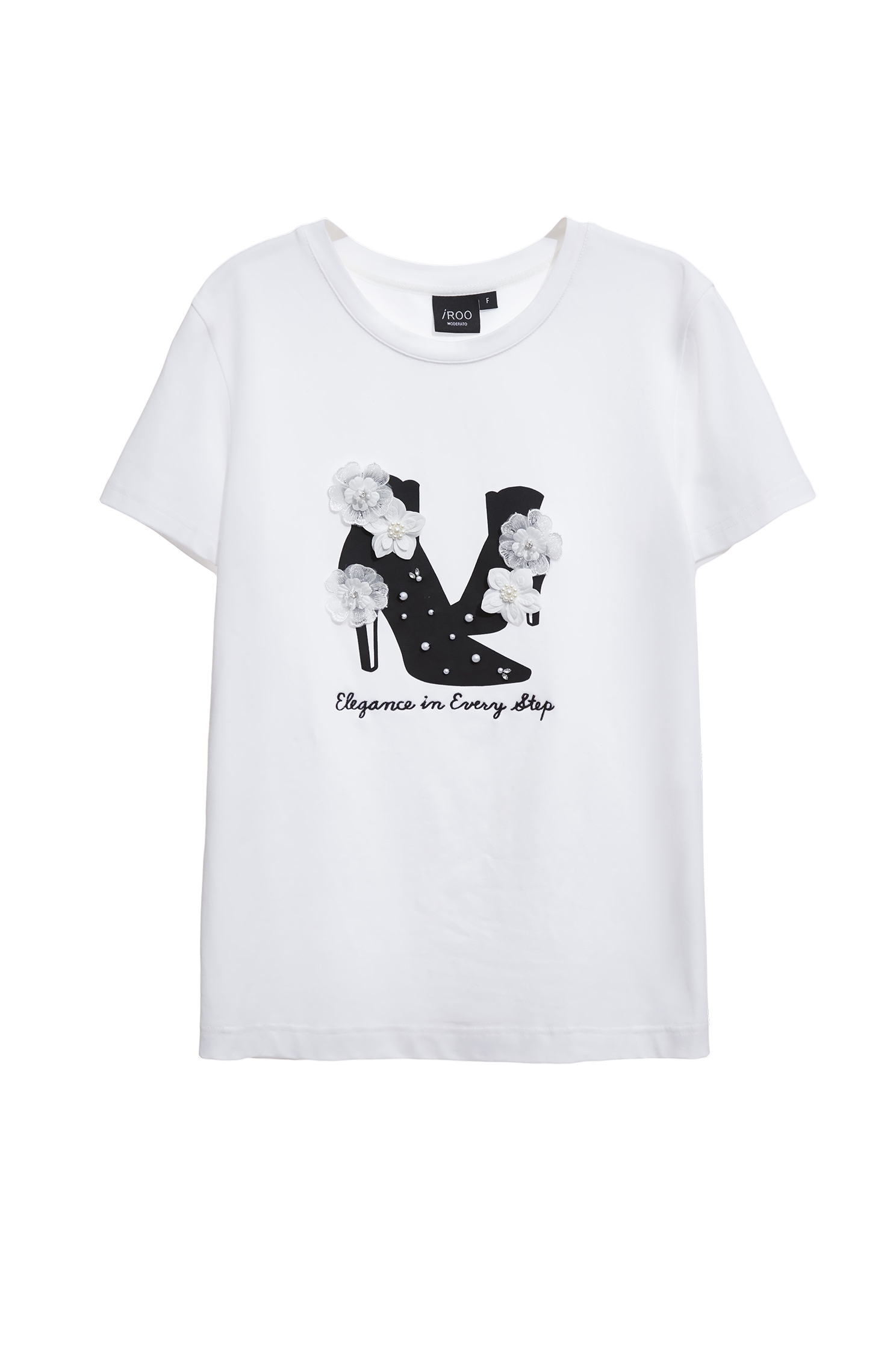 Front Graphic Floral Detail Short Sleeve TeeFront Graphic Floral Detail Short Sleeve Tee,T-shirts,Tops,pearl,White tops,Season (AW) Look,Cotton,Embroidered