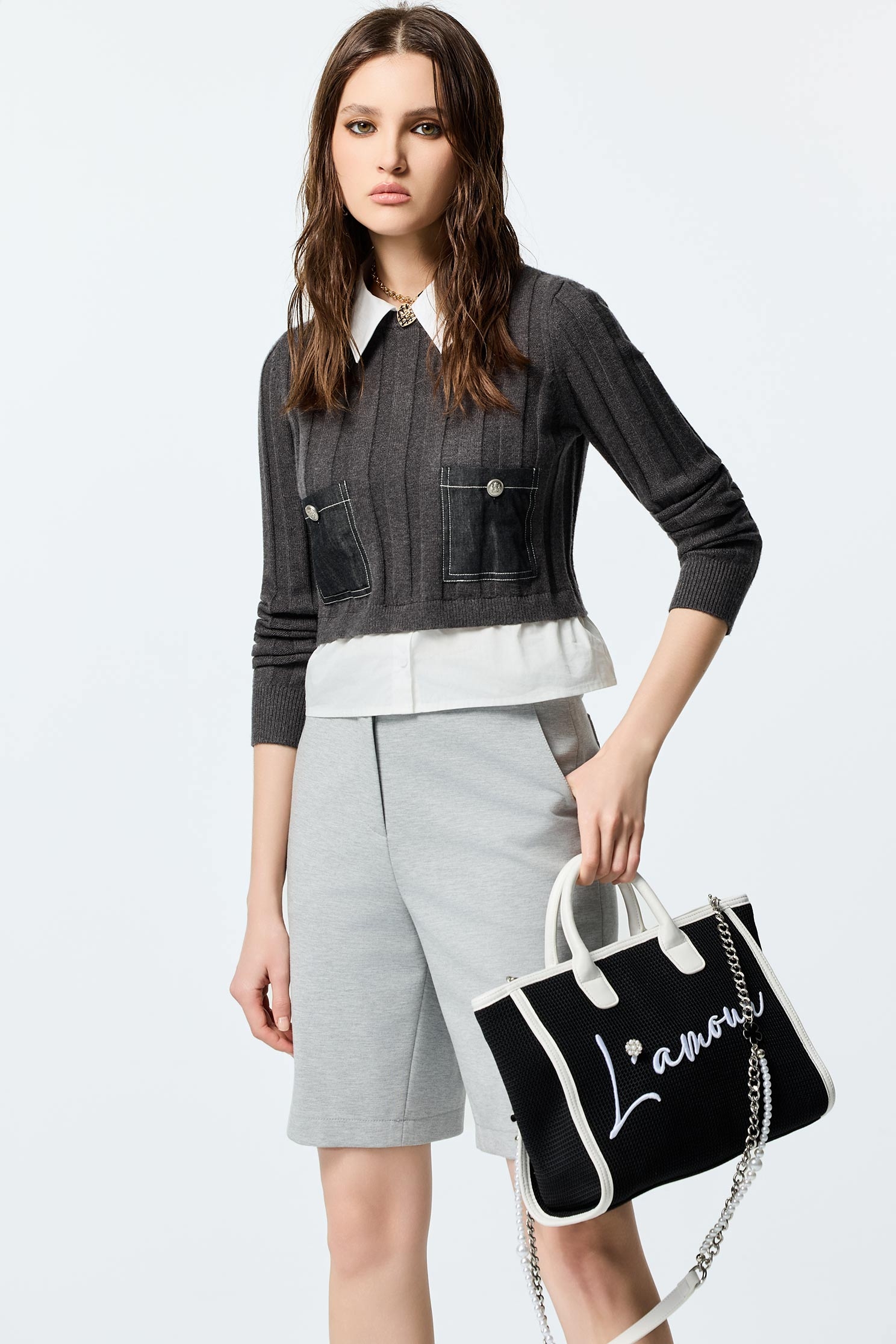 Fake Two Piece Grey Knit TopFake Two Piece Grey Knit Top,Tops,Season (AW) Look,Knitted,Knitted tops